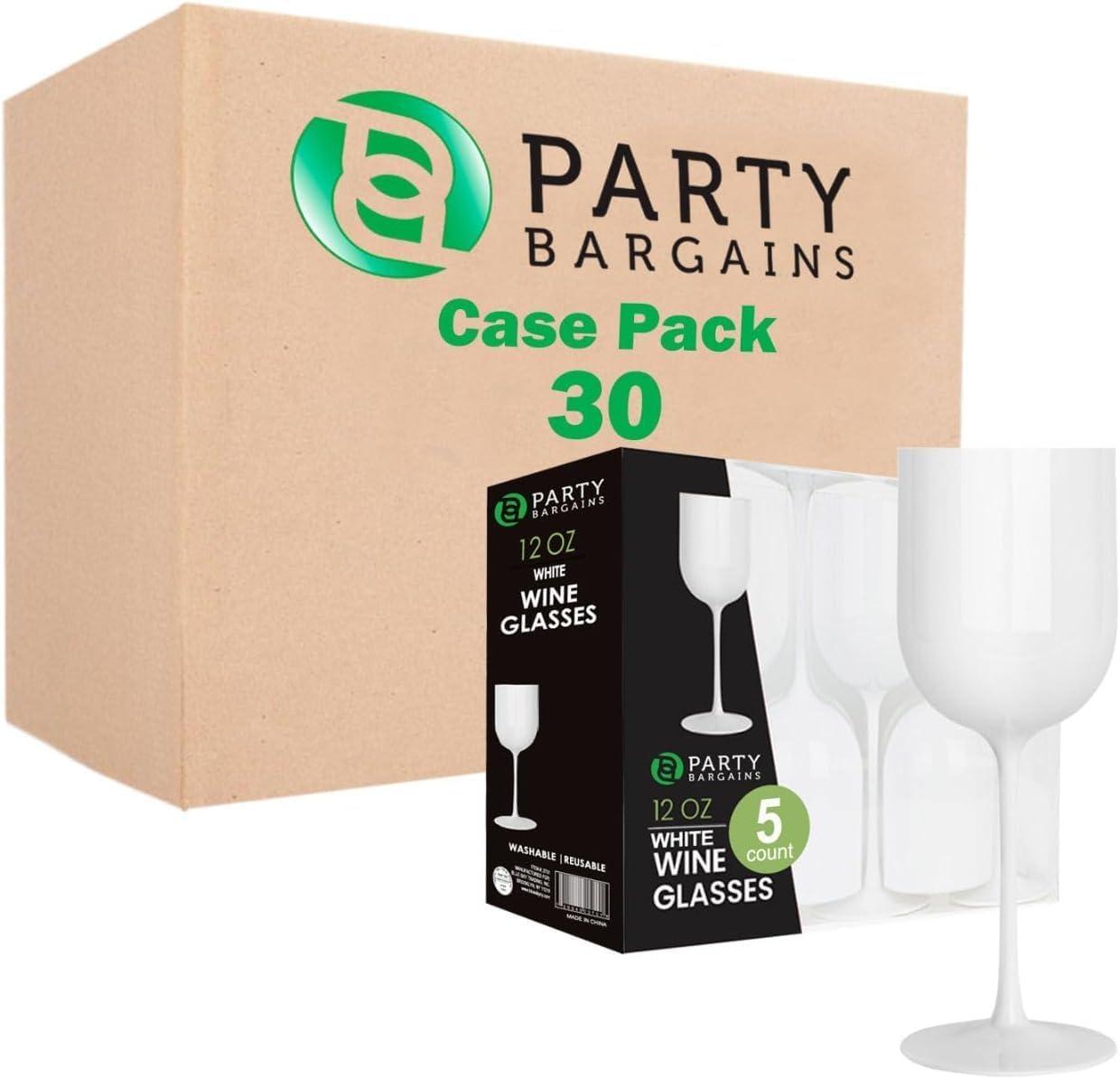 imagePARTY BARGAINS 12 oz Disposable Plastic Wine Goblets ShatterResistant BPAFree Stemmed Wine Cups for Weddings Events amp Outdoor Entertaining Black 5 PackWhite