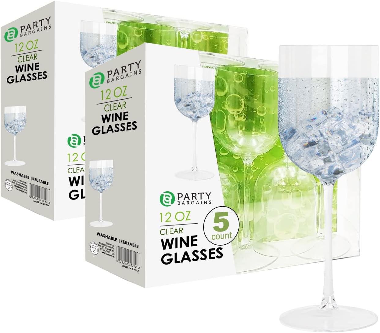 imagePARTY BARGAINS 12 oz Disposable Plastic Wine Goblets ShatterResistant BPAFree Stemmed Wine Cups for Weddings Events amp Outdoor Entertaining Black 5 PackClear