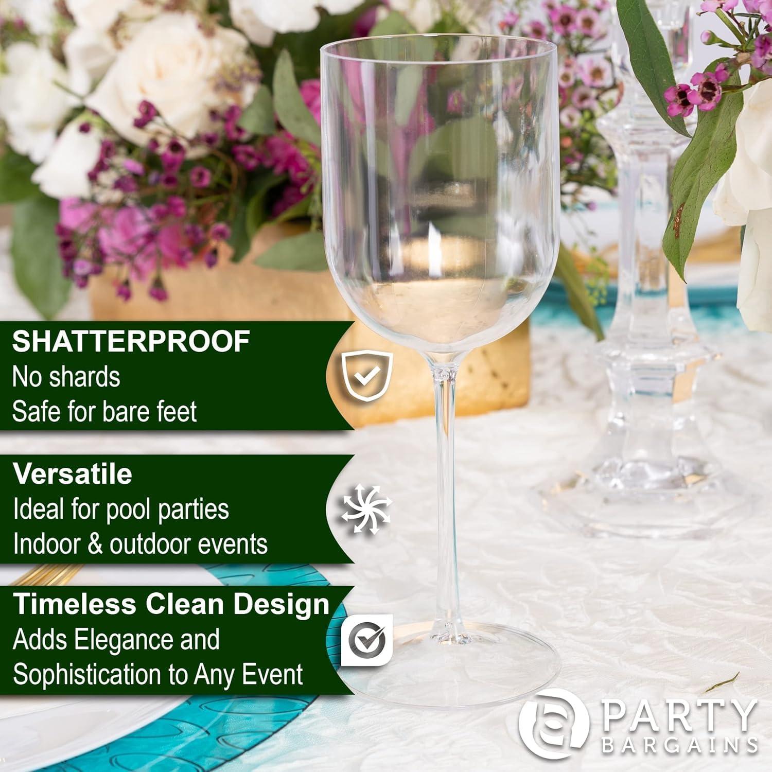 imagePARTY BARGAINS 12 oz Disposable Plastic Wine Goblets ShatterResistant BPAFree Stemmed Wine Cups for Weddings Events amp Outdoor Entertaining Black 5 PackClear