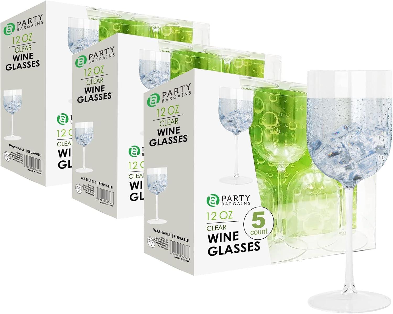 imagePARTY BARGAINS 12 oz Disposable Plastic Wine Goblets ShatterResistant BPAFree Stemmed Wine Cups for Weddings Events amp Outdoor Entertaining Black 5 PackClear