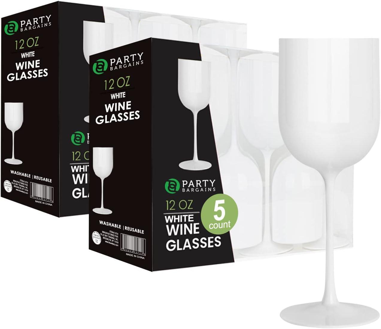 imagePARTY BARGAINS 12 oz Disposable Plastic Wine Goblets ShatterResistant BPAFree Stemmed Wine Cups for Weddings Events amp Outdoor Entertaining Black 5 PackWhite