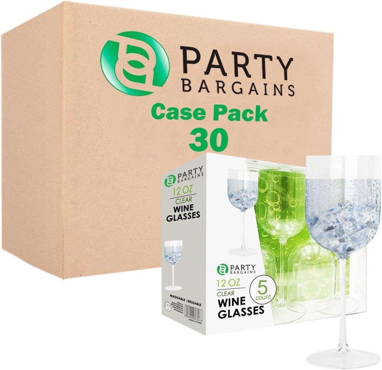 imagePARTY BARGAINS 12 oz Disposable Plastic Wine Goblets ShatterResistant BPAFree Stemmed Wine Cups for Weddings Events amp Outdoor Entertaining Black 5 PackClear