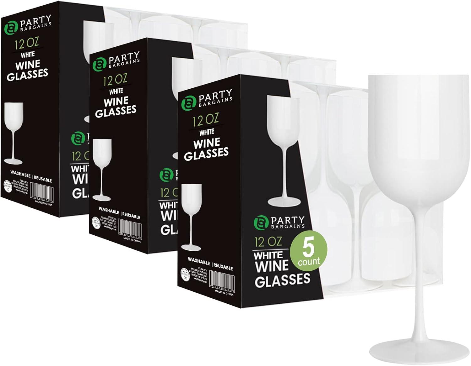 imagePARTY BARGAINS 12 oz Disposable Plastic Wine Goblets ShatterResistant BPAFree Stemmed Wine Cups for Weddings Events amp Outdoor Entertaining Black 5 PackWhite