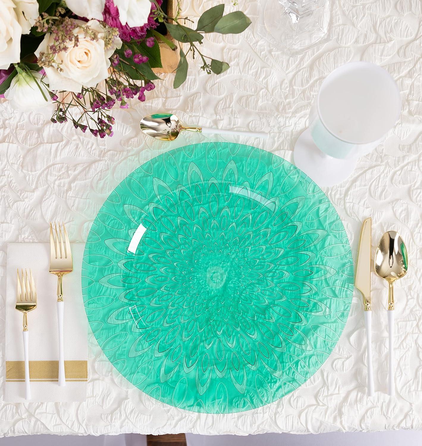 imagePARTY BARGAINS 13 Inch Plastic Charger Plates Raindrop Transparent Rose Gold 8 PackGreen