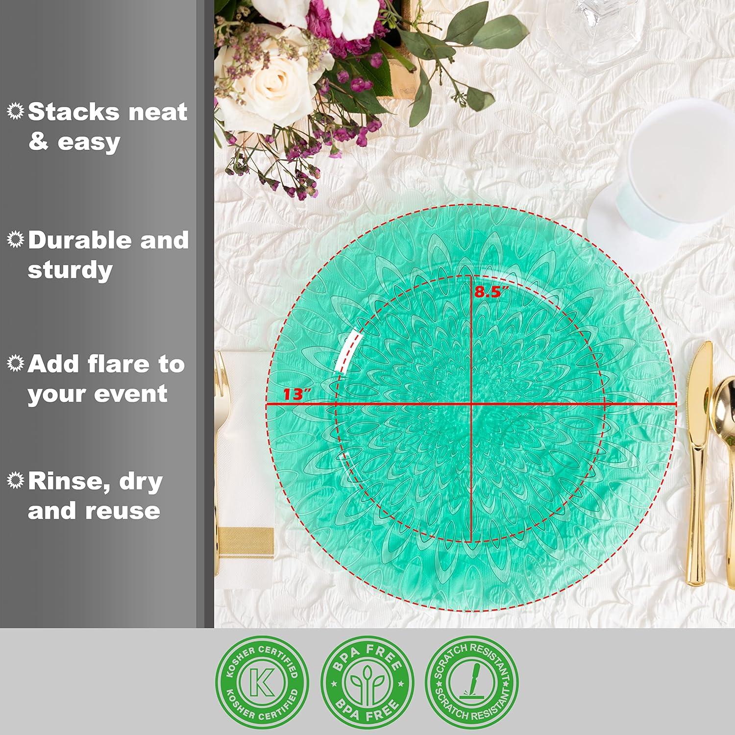 imagePARTY BARGAINS 13 Inch Plastic Charger Plates Raindrop Transparent Rose Gold 8 PackGreen