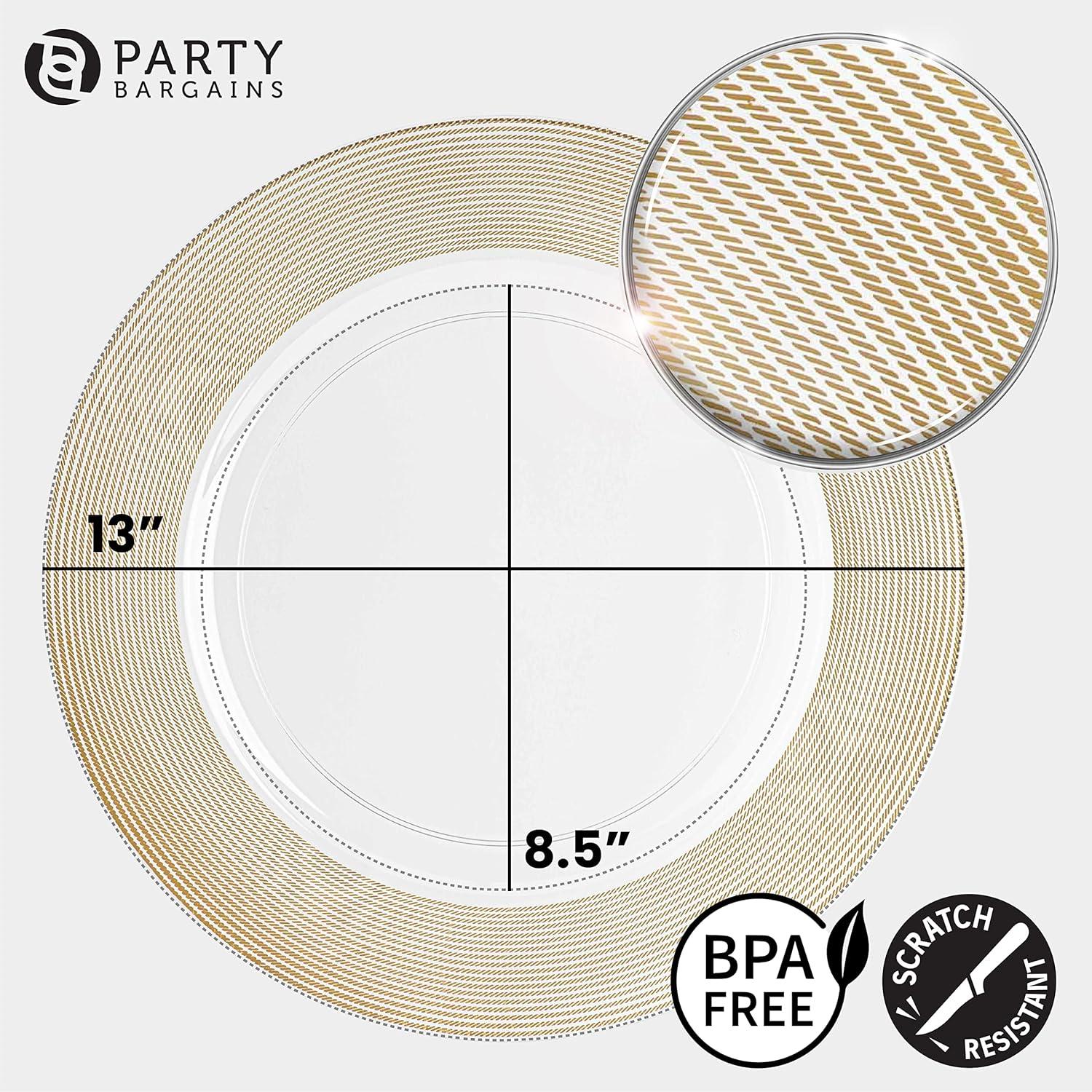 imagePARTY BARGAINS 13Inch Charger Plates 8 Pack Organic Collection Black Gold Rim HeavyDuty Disposable Chargers for Elegant Dining Ideal for Weddings and Formal EventsGold Rope