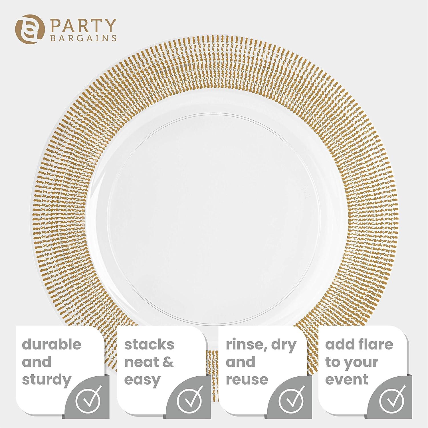 imagePARTY BARGAINS 13Inch Charger Plates 8 Pack Organic Collection Black Gold Rim HeavyDuty Disposable Chargers for Elegant Dining Ideal for Weddings and Formal EventsGold Textured