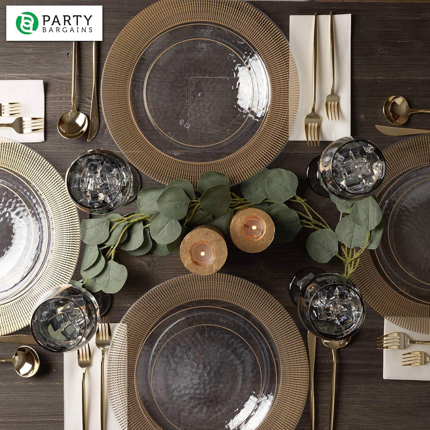 imagePARTY BARGAINS 13Inch Charger Plates 8 Pack Organic Collection Black Gold Rim HeavyDuty Disposable Chargers for Elegant Dining Ideal for Weddings and Formal EventsGold Textured