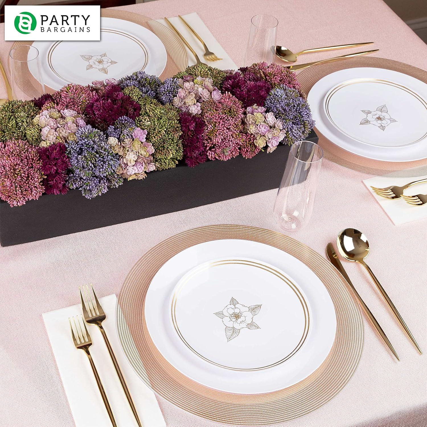 imagePARTY BARGAINS 13Inch Charger Plates 8 Pack Organic Collection Black Gold Rim HeavyDuty Disposable Chargers for Elegant Dining Ideal for Weddings and Formal EventsGold Rope