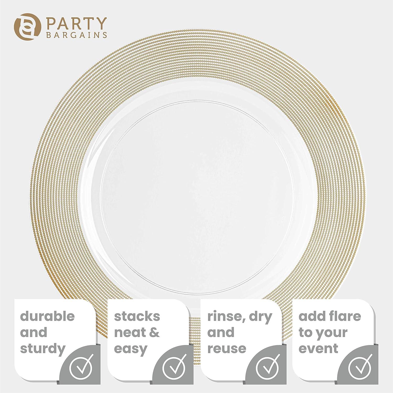 imagePARTY BARGAINS 13Inch Charger Plates 8 Pack Organic Collection Black Gold Rim HeavyDuty Disposable Chargers for Elegant Dining Ideal for Weddings and Formal EventsGold Rope