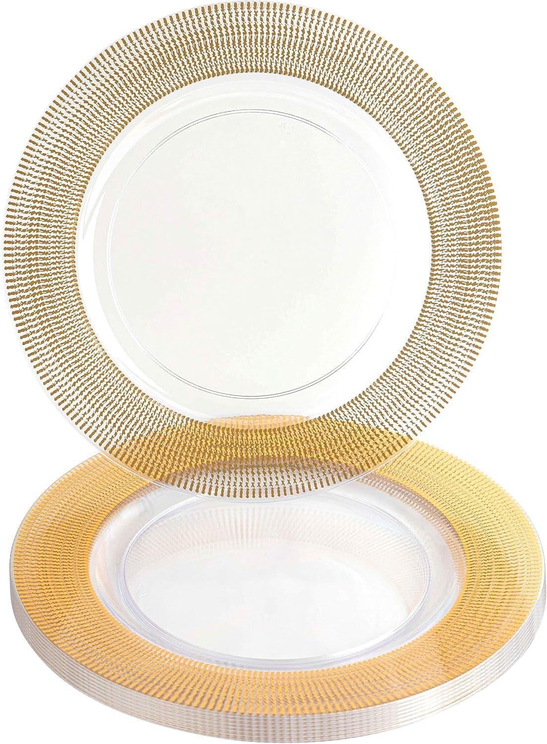 imagePARTY BARGAINS 13Inch Charger Plates 8 Pack Organic Collection Black Gold Rim HeavyDuty Disposable Chargers for Elegant Dining Ideal for Weddings and Formal EventsGold Textured