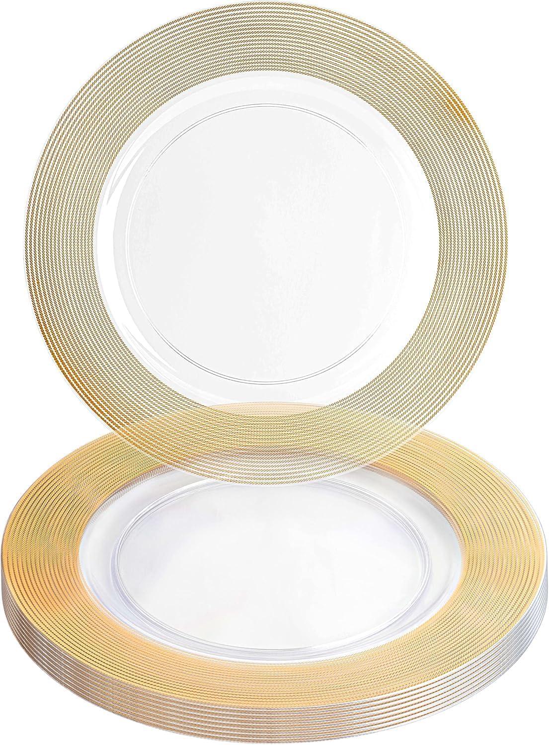imagePARTY BARGAINS 13Inch Charger Plates 8 Pack Organic Collection Black Gold Rim HeavyDuty Disposable Chargers for Elegant Dining Ideal for Weddings and Formal EventsGold Rope