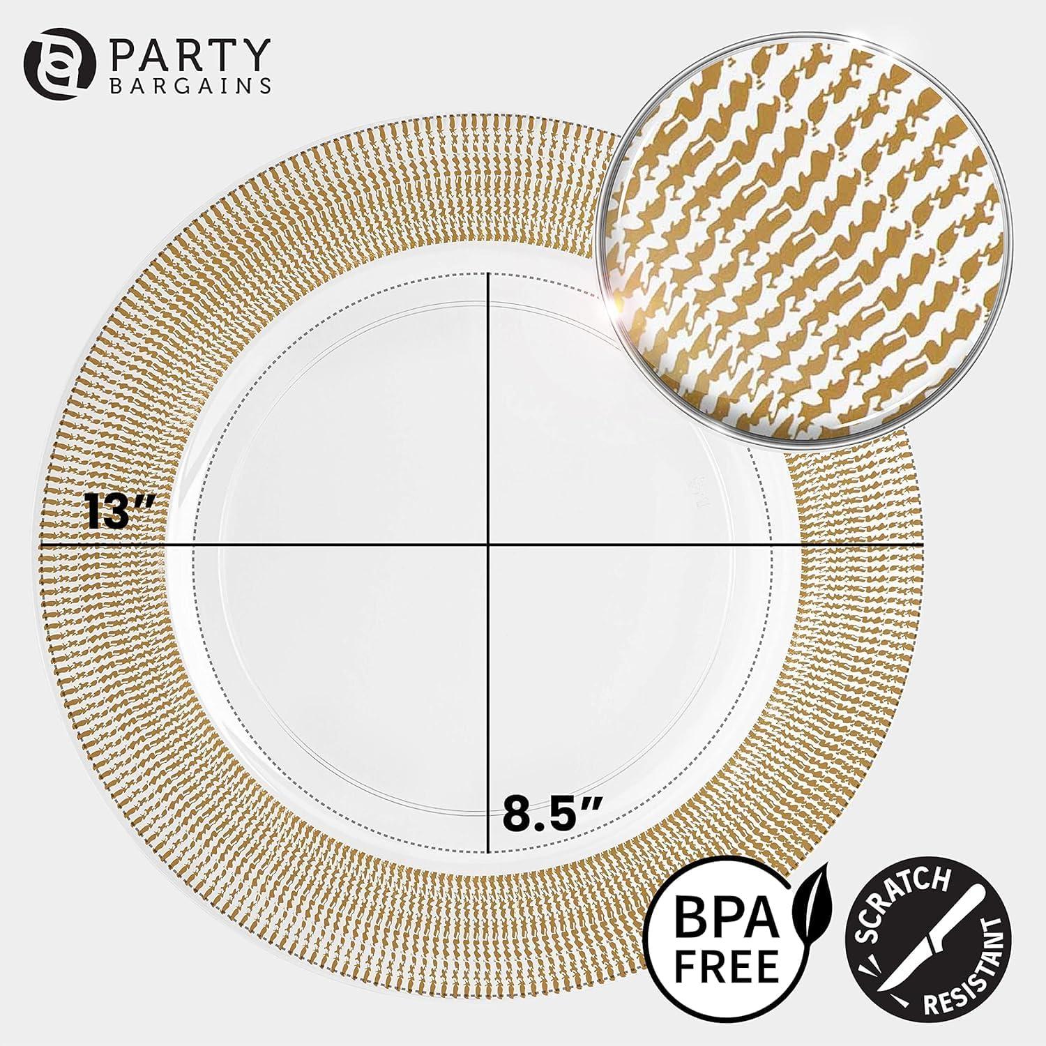 imagePARTY BARGAINS 13Inch Charger Plates 8 Pack Organic Collection Black Gold Rim HeavyDuty Disposable Chargers for Elegant Dining Ideal for Weddings and Formal EventsGold Textured