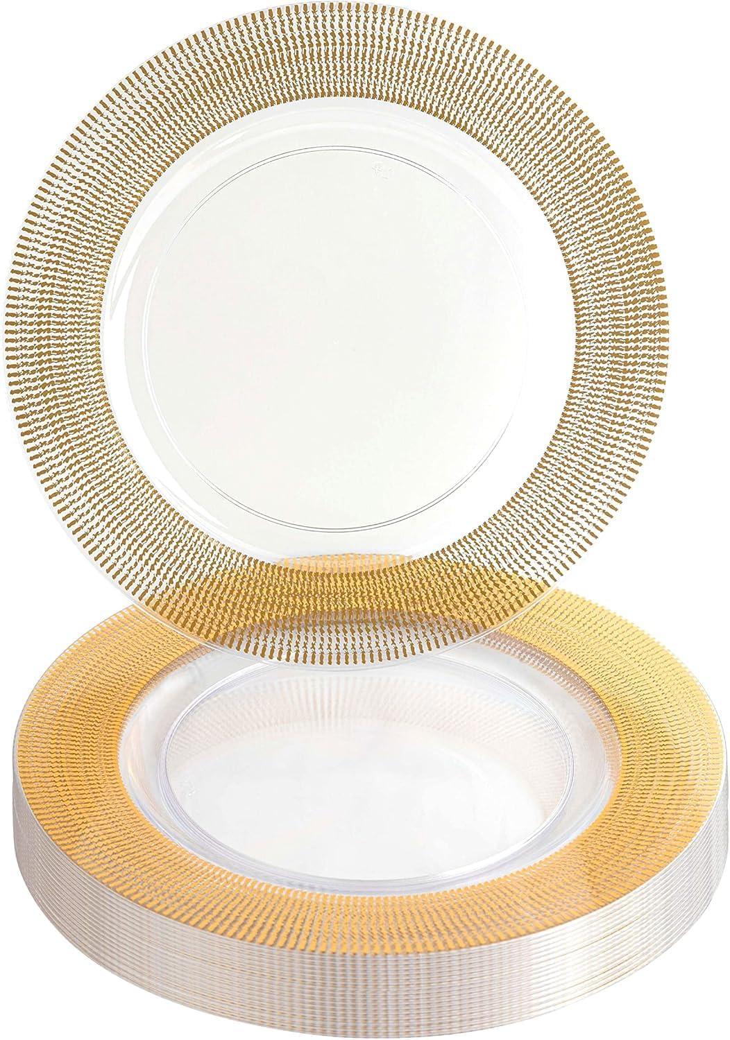 imagePARTY BARGAINS 13Inch Charger Plates 8 Pack Organic Collection Black Gold Rim HeavyDuty Disposable Chargers for Elegant Dining Ideal for Weddings and Formal EventsGold Textured