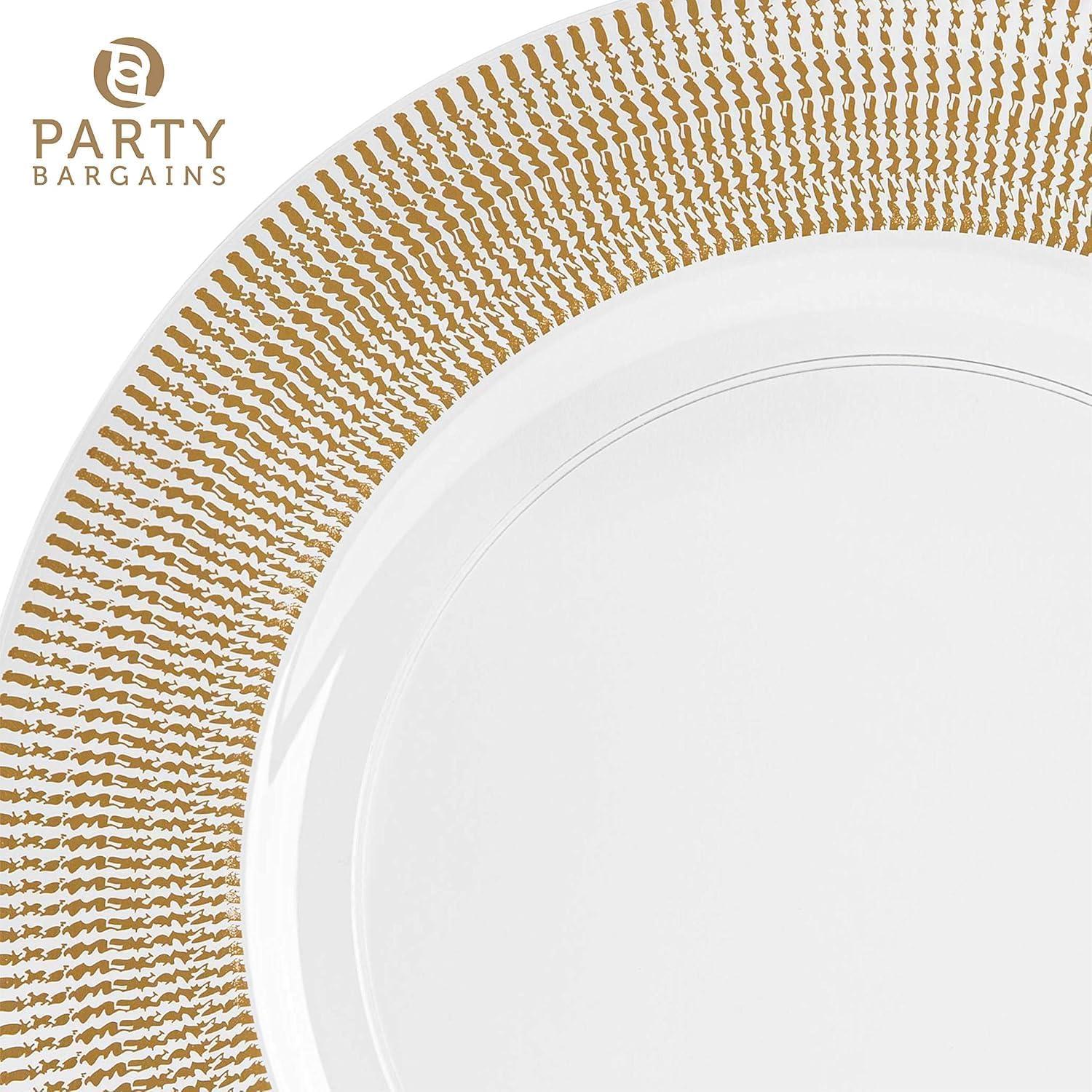 imagePARTY BARGAINS 13Inch Charger Plates 8 Pack Organic Collection Black Gold Rim HeavyDuty Disposable Chargers for Elegant Dining Ideal for Weddings and Formal EventsGold Textured