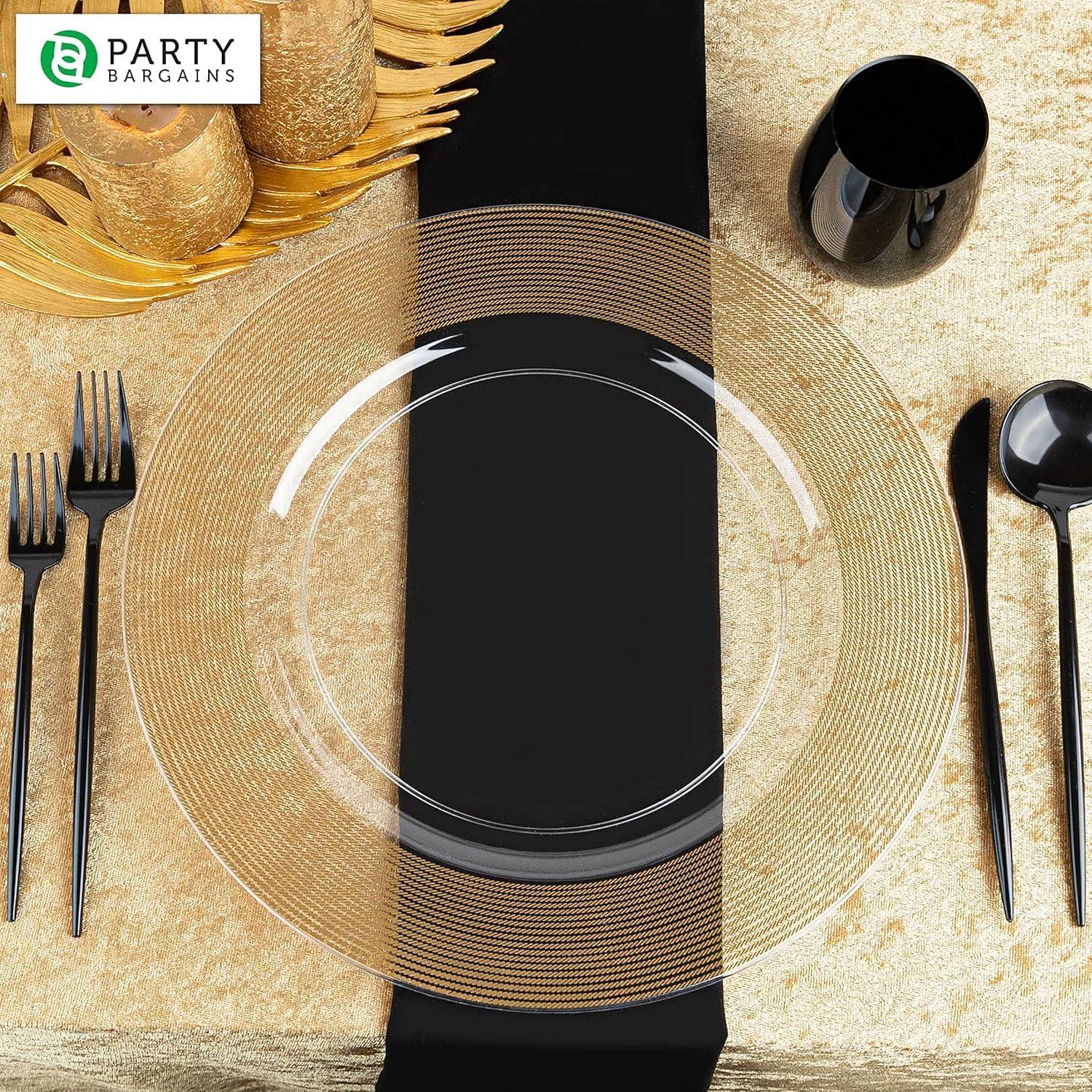 imagePARTY BARGAINS 13Inch Charger Plates 8 Pack Organic Collection Black Gold Rim HeavyDuty Disposable Chargers for Elegant Dining Ideal for Weddings and Formal EventsGold Rope