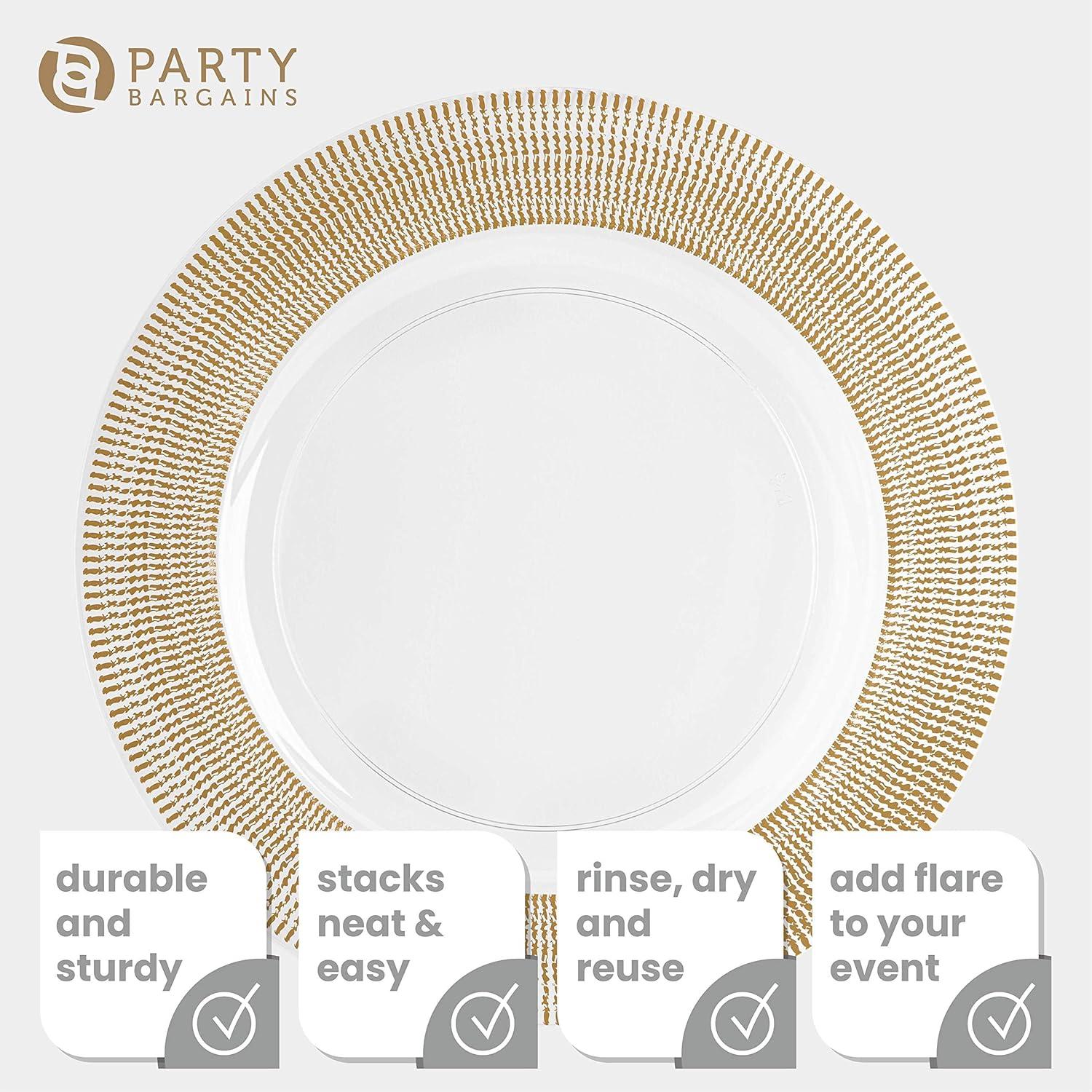 imagePARTY BARGAINS 13Inch Charger Plates 8 Pack Organic Collection Black Gold Rim HeavyDuty Disposable Chargers for Elegant Dining Ideal for Weddings and Formal EventsGold Textured