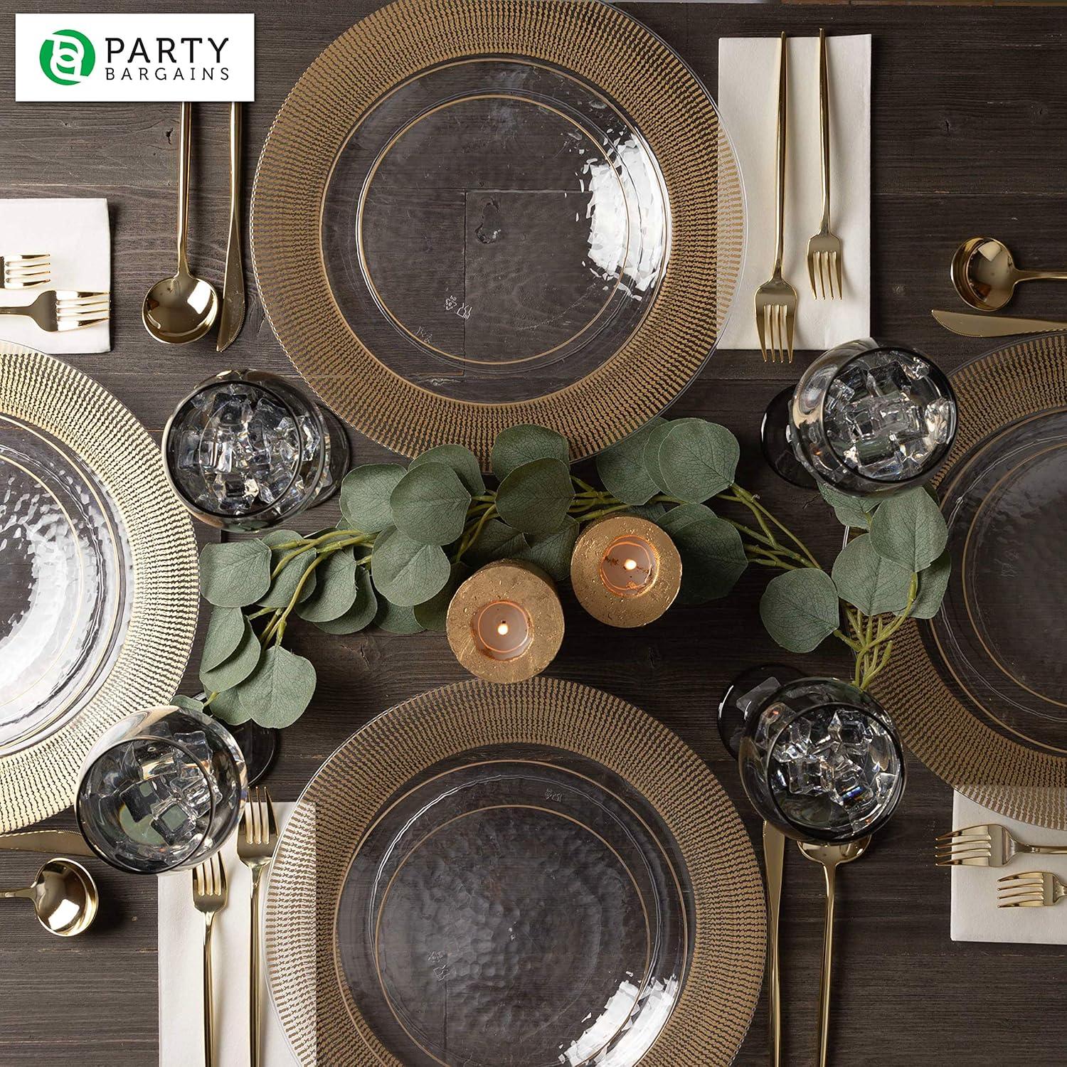 imagePARTY BARGAINS 13Inch Charger Plates 8 Pack Organic Collection Black Gold Rim HeavyDuty Disposable Chargers for Elegant Dining Ideal for Weddings and Formal EventsGold Textured