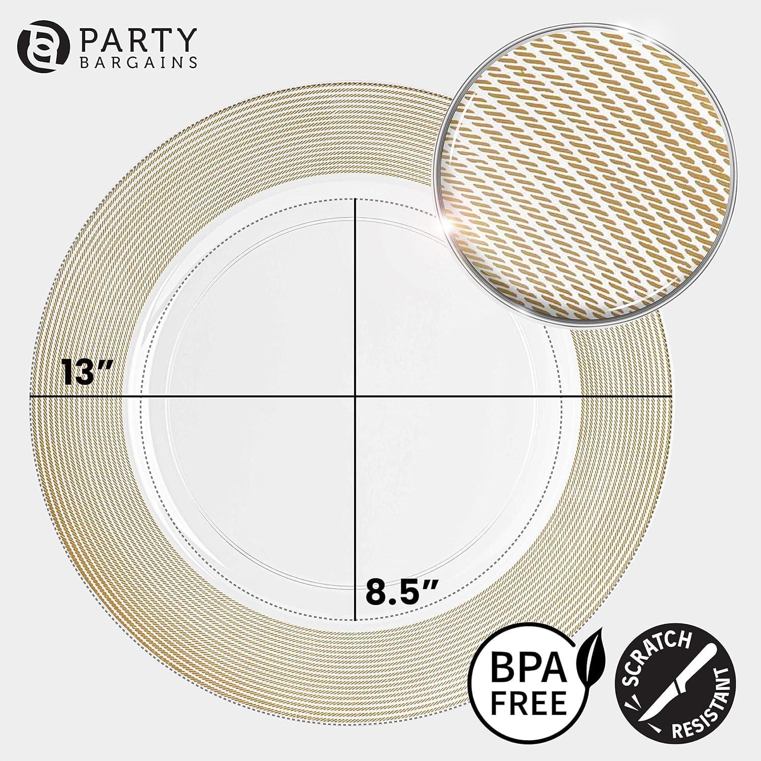 imagePARTY BARGAINS 13Inch Charger Plates 8 Pack Organic Collection Black Gold Rim HeavyDuty Disposable Chargers for Elegant Dining Ideal for Weddings and Formal EventsGold Rope
