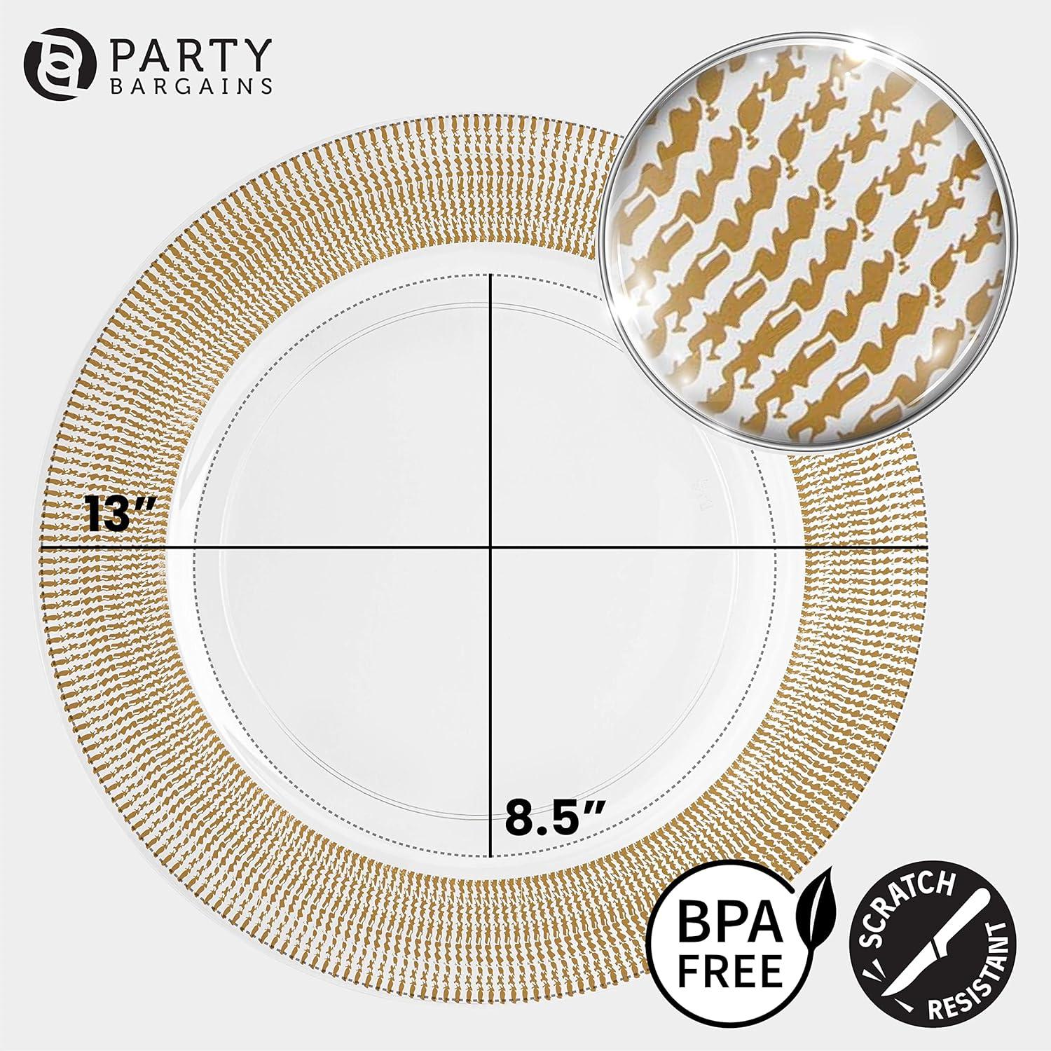 imagePARTY BARGAINS 13Inch Charger Plates 8 Pack Organic Collection Black Gold Rim HeavyDuty Disposable Chargers for Elegant Dining Ideal for Weddings and Formal EventsGold Textured