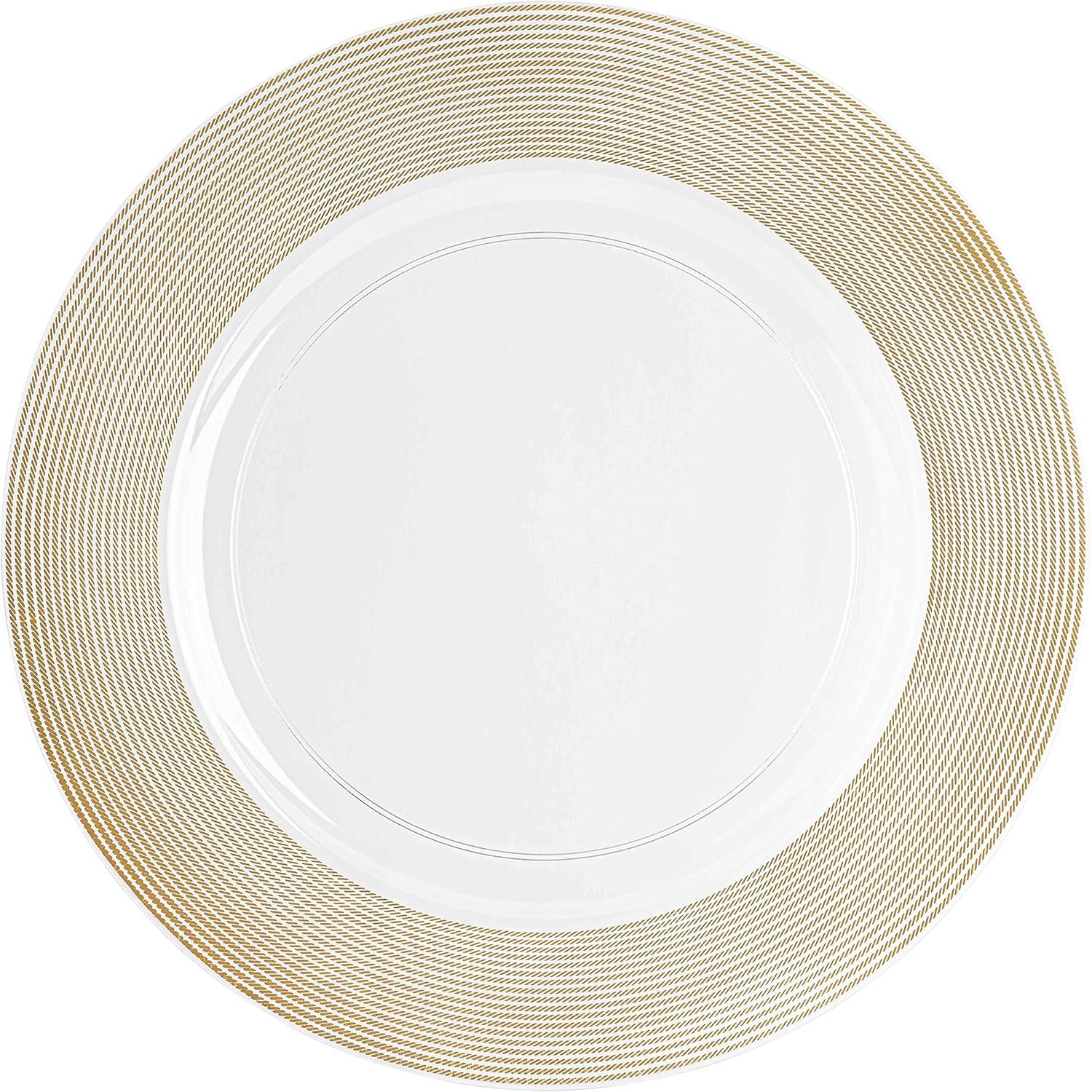 imagePARTY BARGAINS 13Inch Charger Plates 8 Pack Organic Collection Black Gold Rim HeavyDuty Disposable Chargers for Elegant Dining Ideal for Weddings and Formal EventsGold Rope