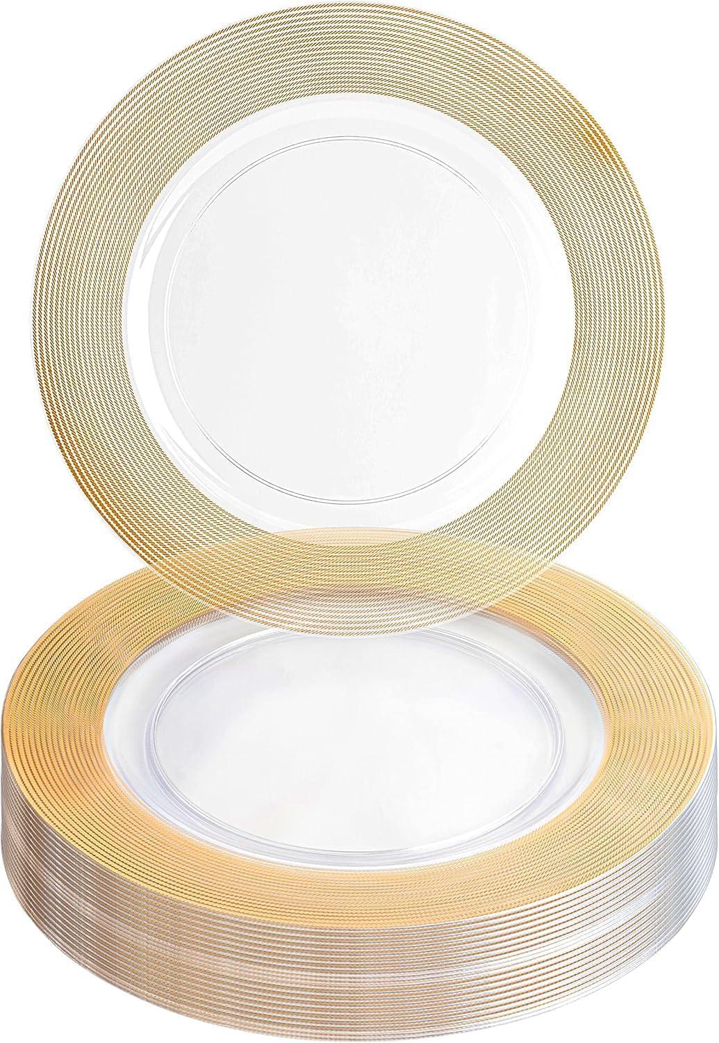imagePARTY BARGAINS 13Inch Charger Plates 8 Pack Organic Collection Black Gold Rim HeavyDuty Disposable Chargers for Elegant Dining Ideal for Weddings and Formal EventsGold Rope