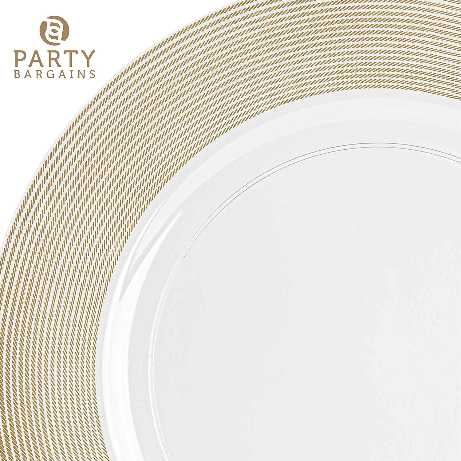 imagePARTY BARGAINS 13Inch Charger Plates 8 Pack Organic Collection Black Gold Rim HeavyDuty Disposable Chargers for Elegant Dining Ideal for Weddings and Formal EventsGold Rope