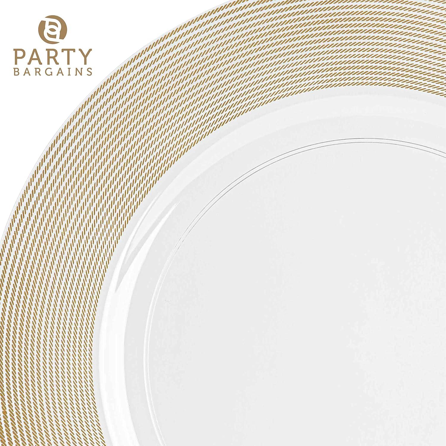 imagePARTY BARGAINS 13Inch Charger Plates 8 Pack Organic Collection Black Gold Rim HeavyDuty Disposable Chargers for Elegant Dining Ideal for Weddings and Formal EventsGold Rope