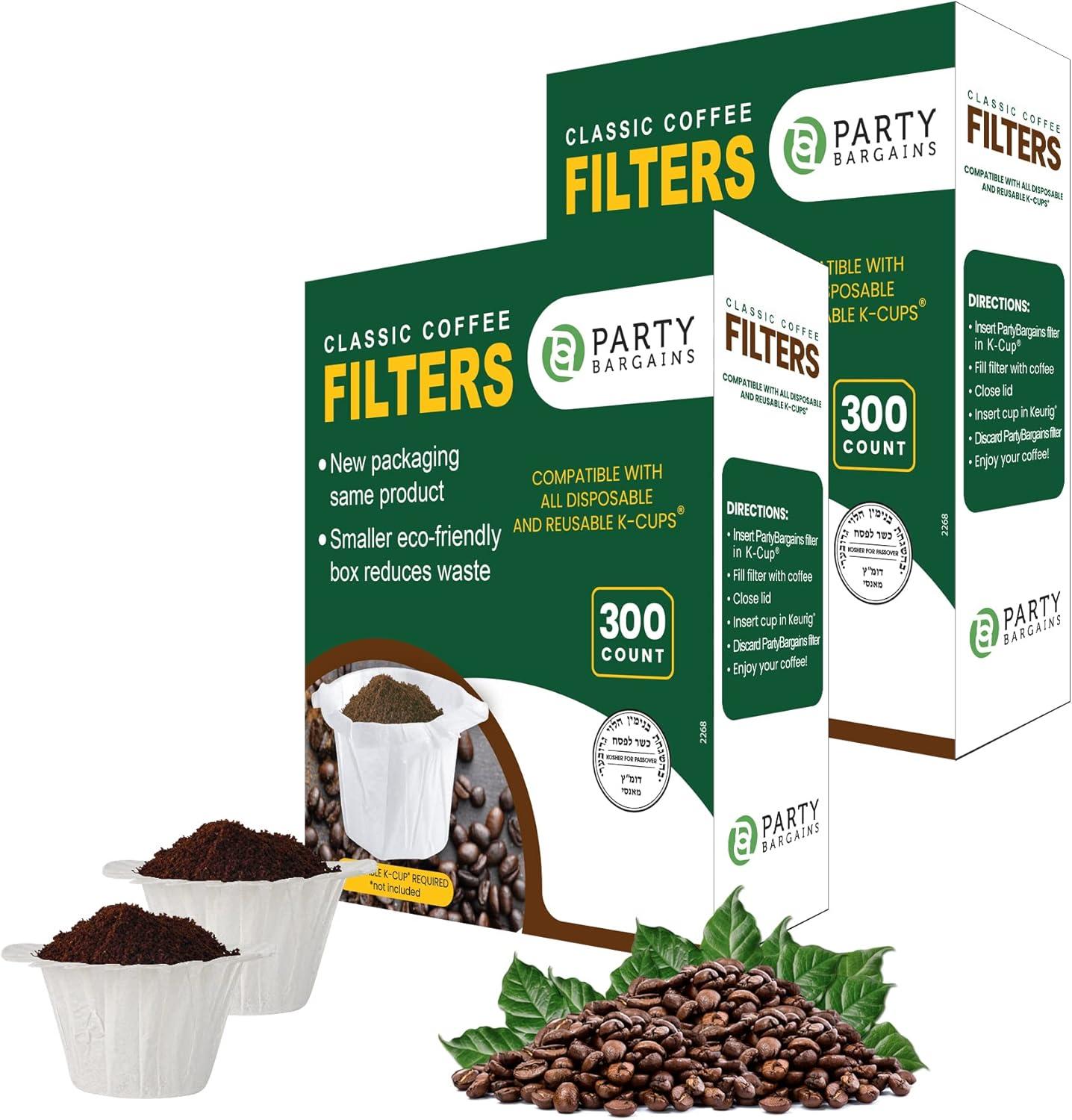 imagePARTY BARGAINS 300 Compact Disposable Coffee Filter Liners Compatible with Keurig Brewers amp KCup Reusable Pods SingleServe Paper FiltersWhite Classic