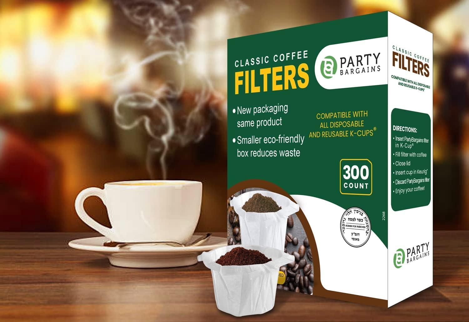 imagePARTY BARGAINS 300 Compact Disposable Coffee Filter Liners Compatible with Keurig Brewers amp KCup Reusable Pods SingleServe Paper FiltersWhite Classic