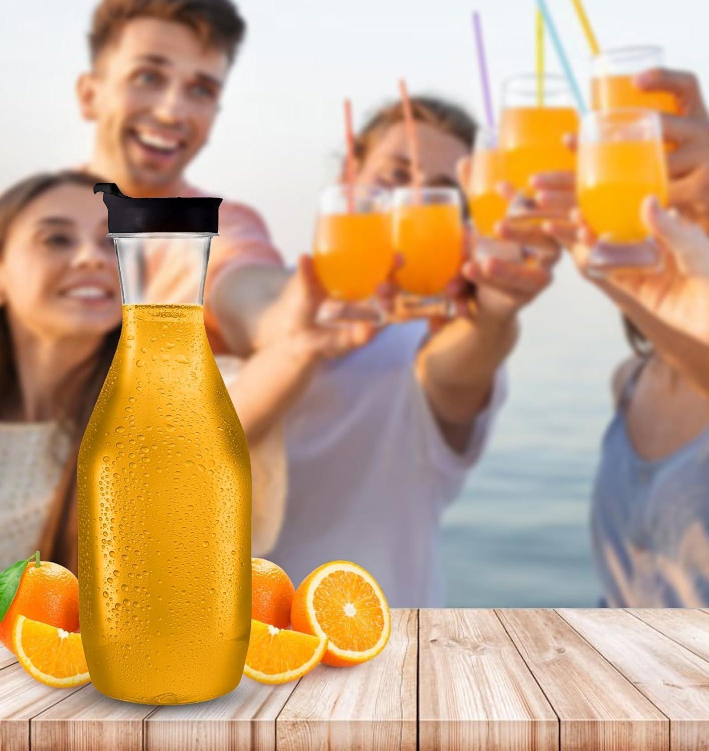 imagePARTY BARGAINS 50 oz Plastic Carafe with White FlipTab Lid Clear 12 Pack HeavyDuty SpillResistant Pitchers for Iced Tea Juice Cold Beverages Powdered Drinks MimosaBlack Cap