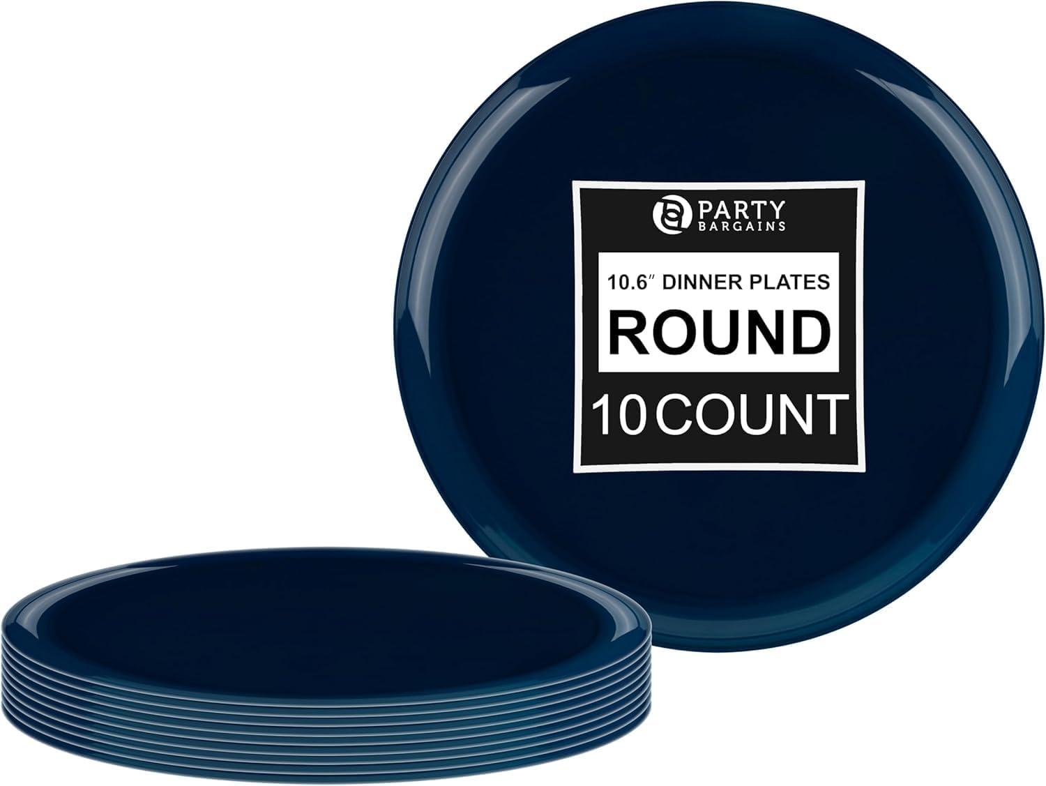 imagePARTY BARGAINS 63 Disposable Cranberry Red Plates 10 Pack Heavy Duty Plastic Edge Collection Tableware Dish Platter Dinnerware Table Setting Plates for Catering EventsDark Blue