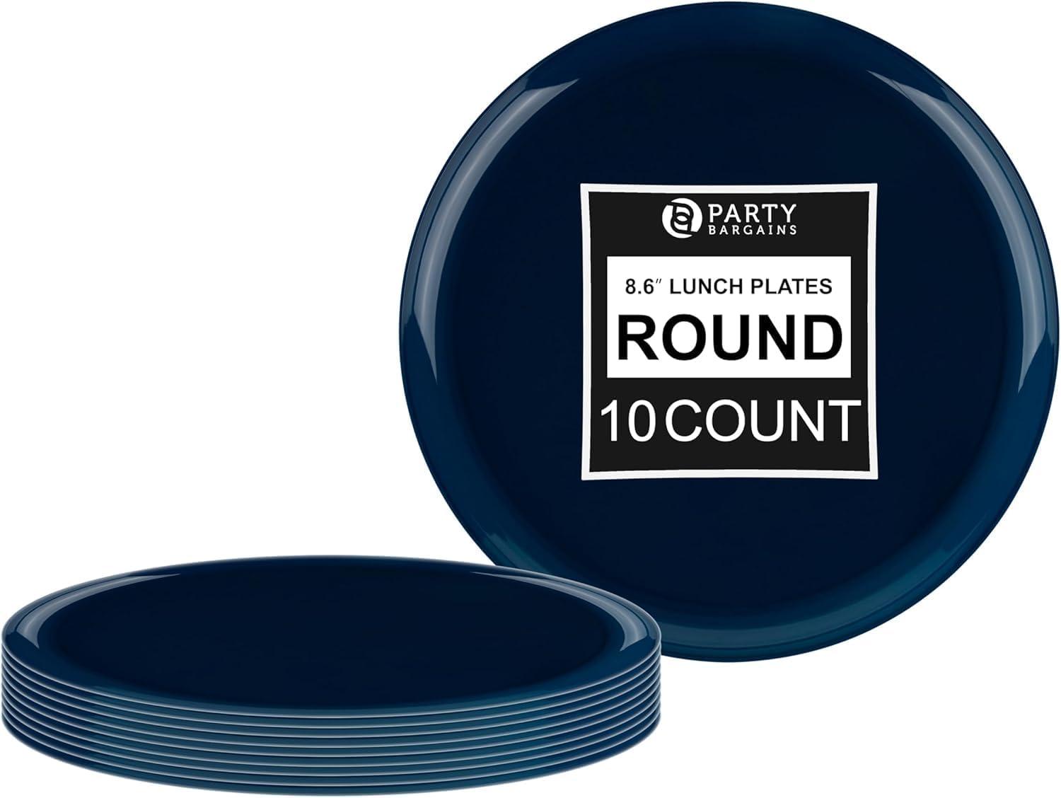 imagePARTY BARGAINS 63 Disposable Cranberry Red Plates 10 Pack Heavy Duty Plastic Edge Collection Tableware Dish Platter Dinnerware Table Setting Plates for Catering EventsDark Blue