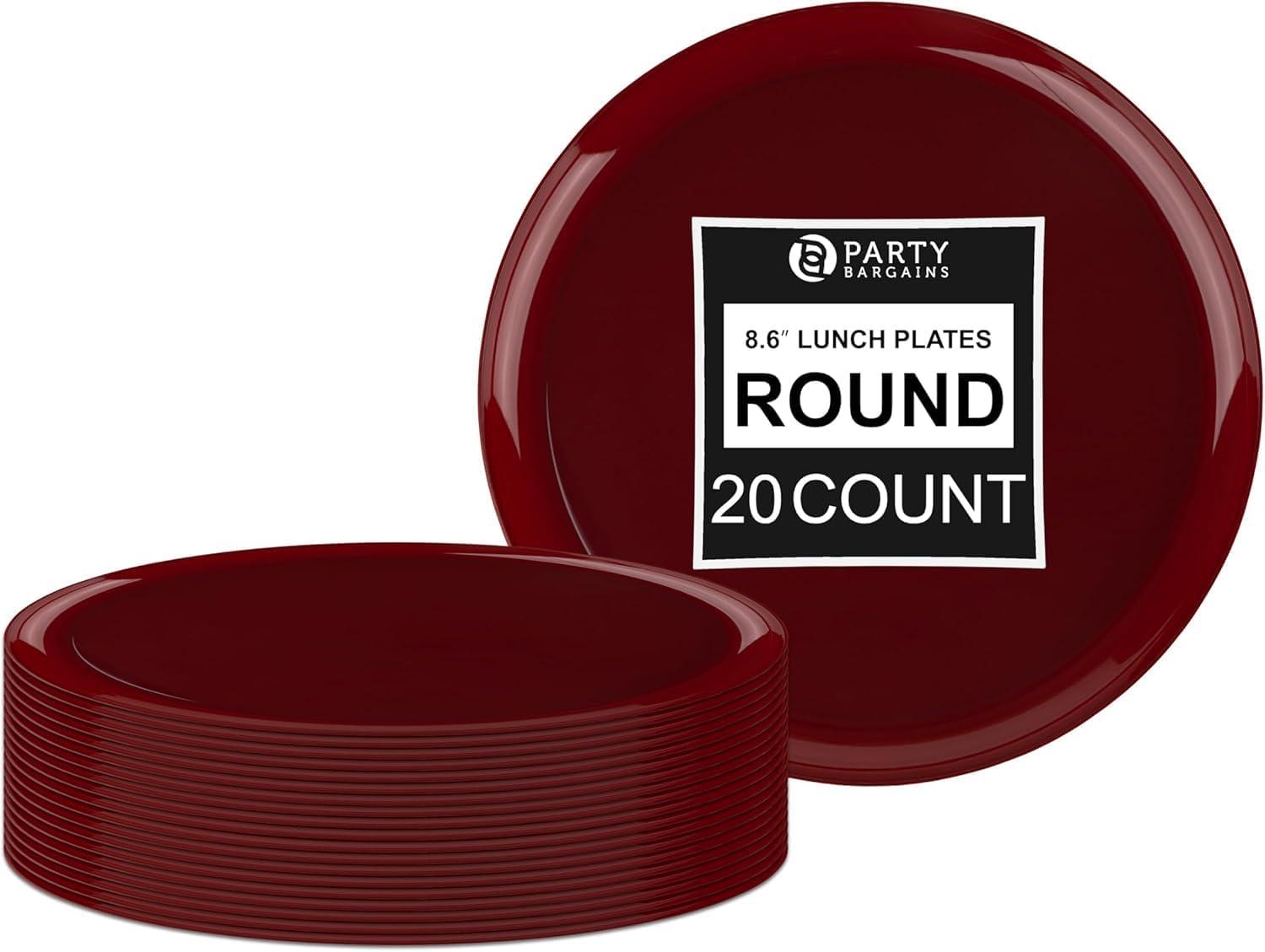 imagePARTY BARGAINS 63 Disposable Cranberry Red Plates 10 Pack Heavy Duty Plastic Edge Collection Tableware Dish Platter Dinnerware Table Setting Plates for Catering EventsCranberry Red