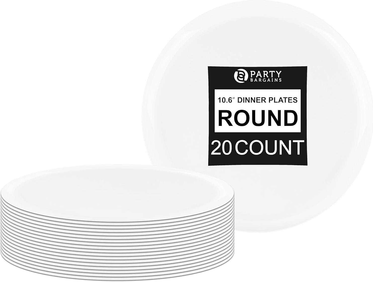 imagePARTY BARGAINS 63 Disposable Cranberry Red Plates 10 Pack Heavy Duty Plastic Edge Collection Tableware Dish Platter Dinnerware Table Setting Plates for Catering EventsWhite
