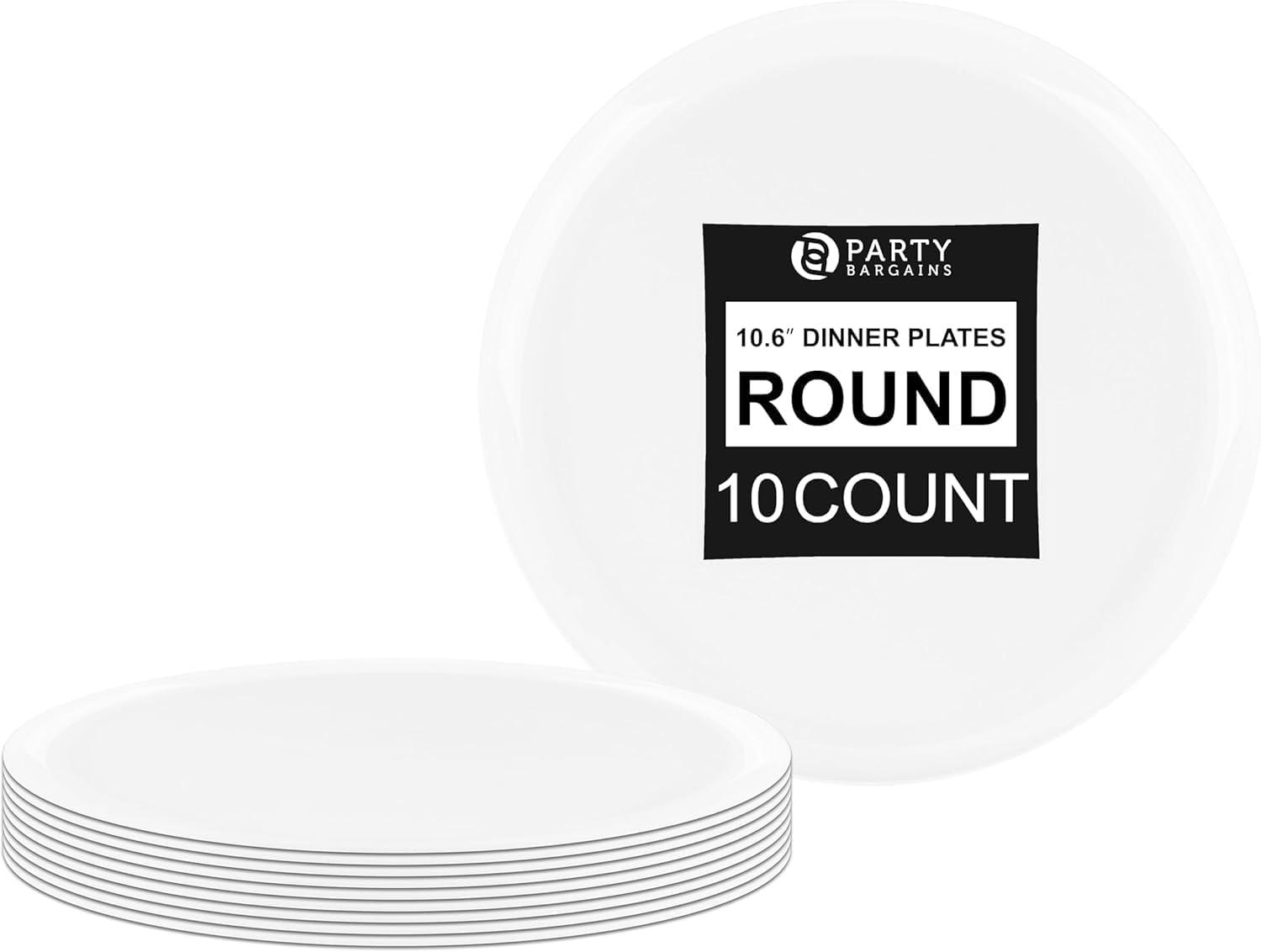 imagePARTY BARGAINS 63 Disposable Cranberry Red Plates 10 Pack Heavy Duty Plastic Edge Collection Tableware Dish Platter Dinnerware Table Setting Plates for Catering EventsWhite