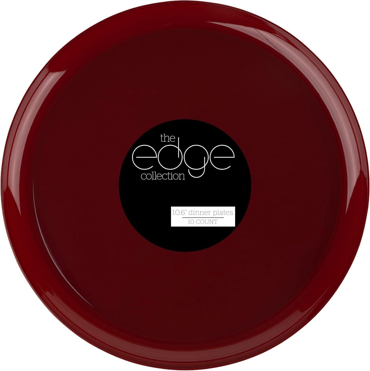 imagePARTY BARGAINS 63 Disposable Cranberry Red Plates 10 Pack Heavy Duty Plastic Edge Collection Tableware Dish Platter Dinnerware Table Setting Plates for Catering EventsCranberry Red