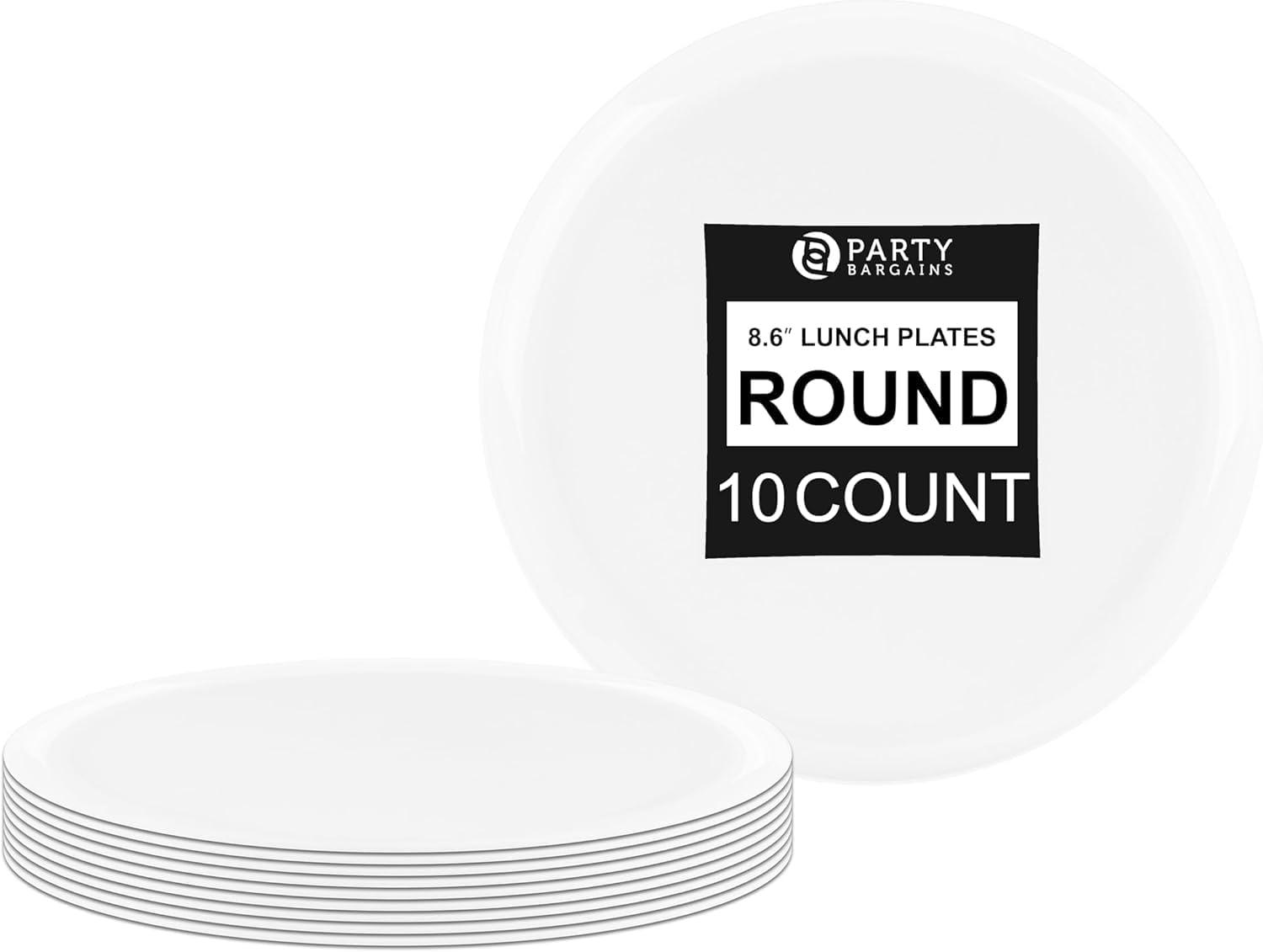imagePARTY BARGAINS 63 Disposable Cranberry Red Plates 10 Pack Heavy Duty Plastic Edge Collection Tableware Dish Platter Dinnerware Table Setting Plates for Catering EventsWhite