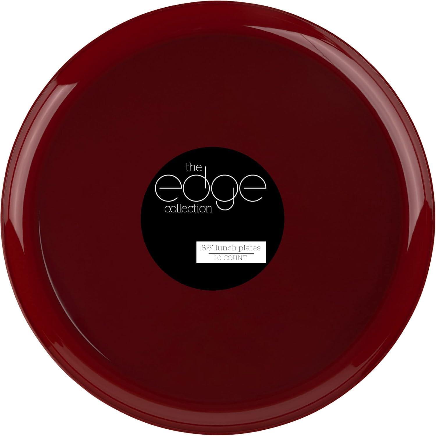 imagePARTY BARGAINS 63 Disposable Cranberry Red Plates 10 Pack Heavy Duty Plastic Edge Collection Tableware Dish Platter Dinnerware Table Setting Plates for Catering EventsCranberry Red