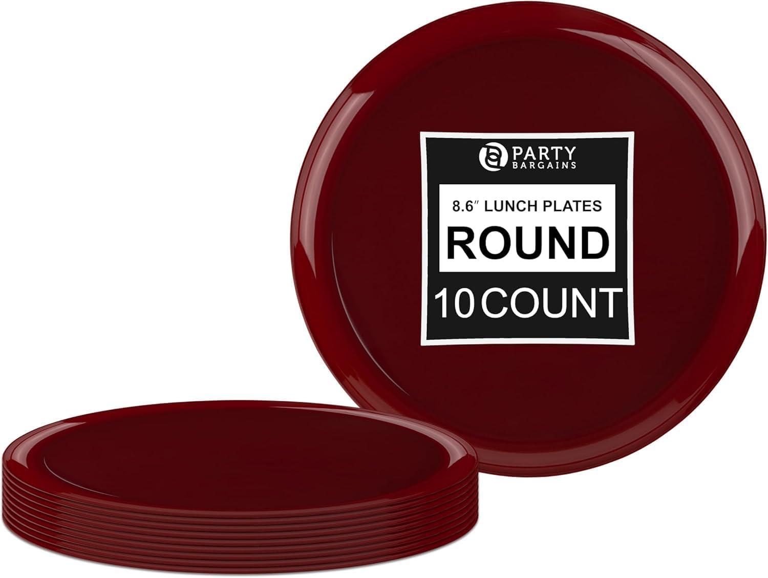 imagePARTY BARGAINS 63 Disposable Cranberry Red Plates 10 Pack Heavy Duty Plastic Edge Collection Tableware Dish Platter Dinnerware Table Setting Plates for Catering EventsCranberry Red