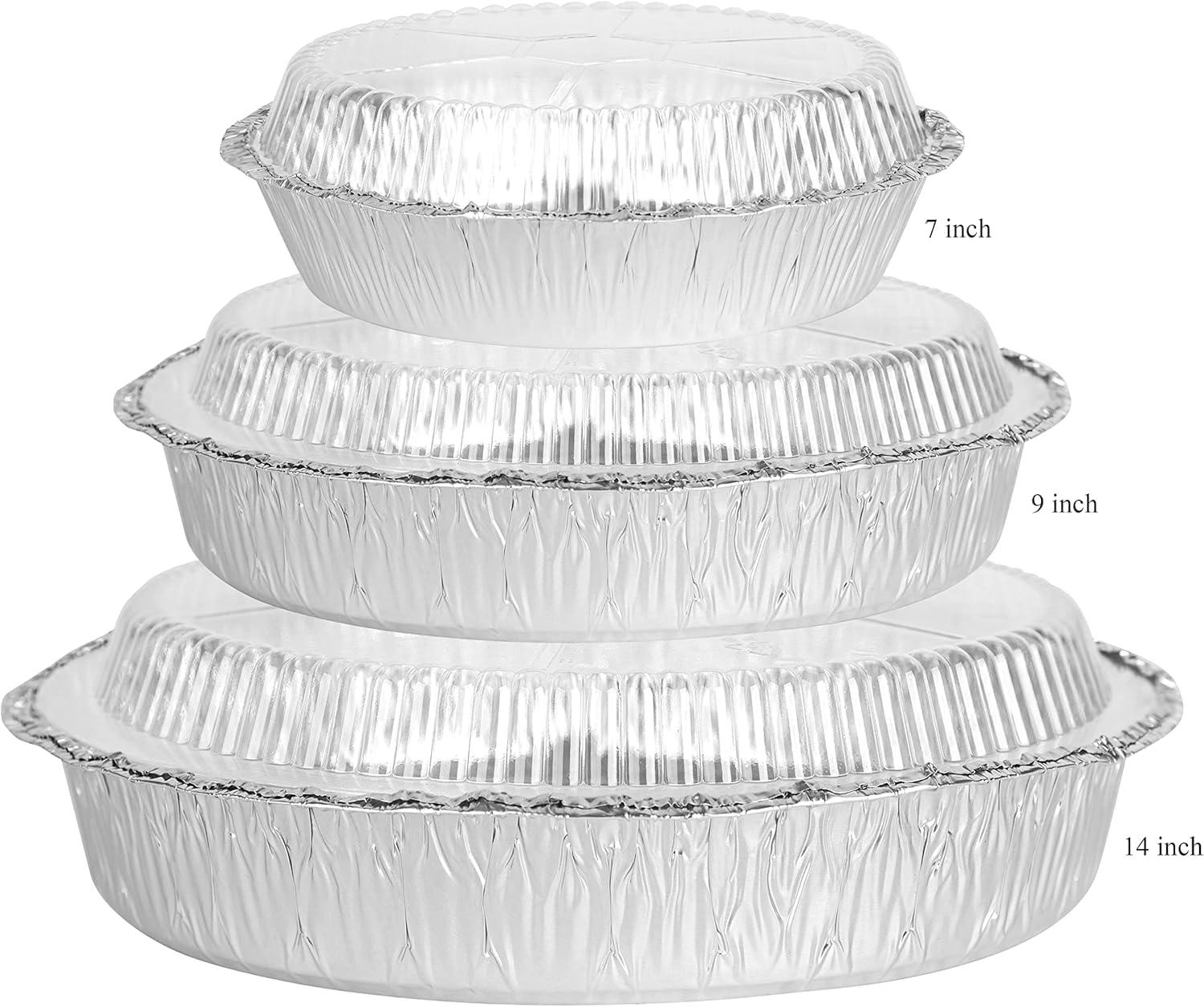 imagePARTY BARGAINS 7Inch Round Disposable Aluminum Pans 50 Pack Set with Plastic Lids For Baking Roasting BBQ Perfect for Kitchen Takeout Food Catering Picnic Camping Max 240C7 Inch