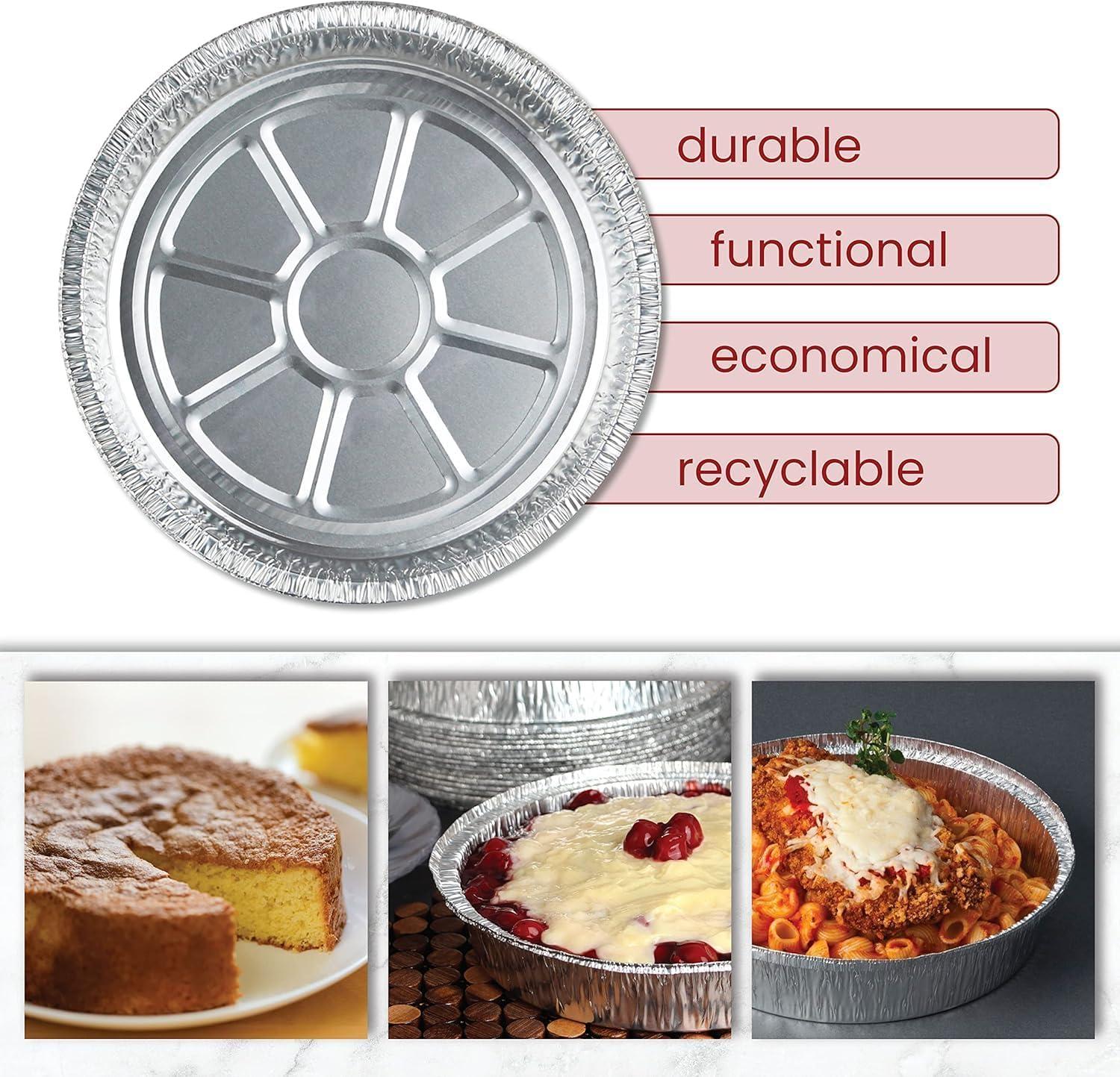 imagePARTY BARGAINS 7Inch Round Disposable Aluminum Pans 50 Pack Set with Plastic Lids For Baking Roasting BBQ Perfect for Kitchen Takeout Food Catering Picnic Camping Max 240C7 Inch