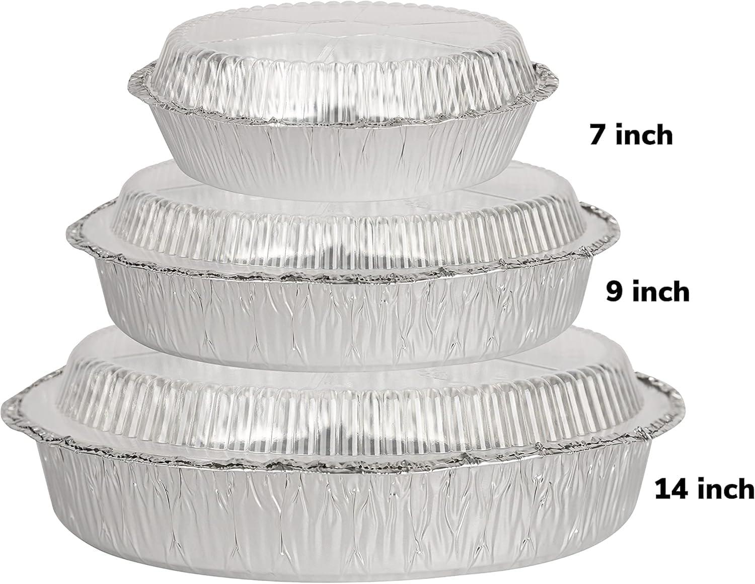 imagePARTY BARGAINS 7Inch Round Disposable Aluminum Pans 50 Pack Set with Plastic Lids For Baking Roasting BBQ Perfect for Kitchen Takeout Food Catering Picnic Camping Max 240C9 Inch