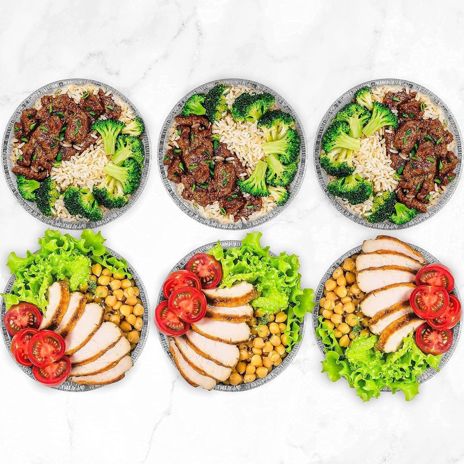 imagePARTY BARGAINS 7Inch Round Disposable Aluminum Pans 50 Pack Set with Plastic Lids For Baking Roasting BBQ Perfect for Kitchen Takeout Food Catering Picnic Camping Max 240C7 Inch