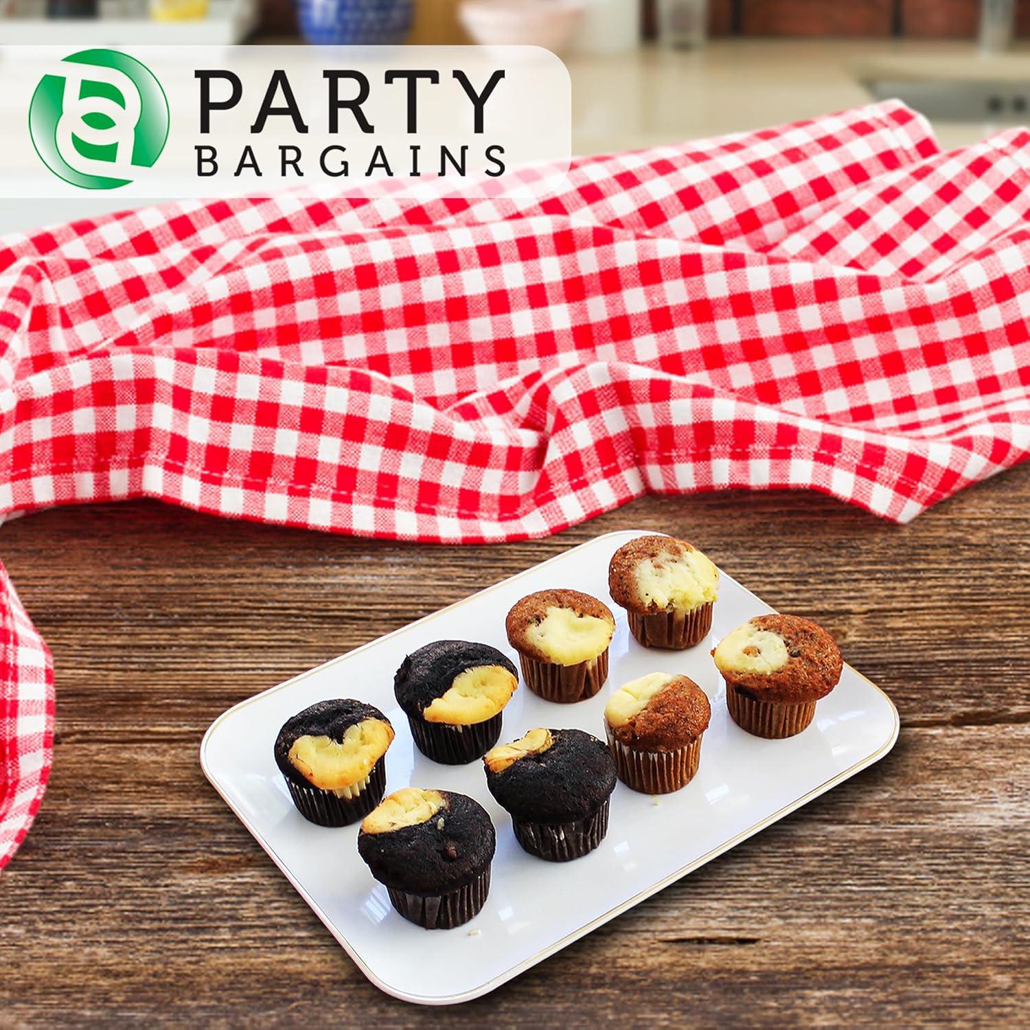 imagePARTY BARGAINS 8 x 11 Disposable Plastic Serving Tray 8Pack White with Gold Rim Rectangular Party Platters for Snacks Appetizers Charcuterie Weddings amp Catering