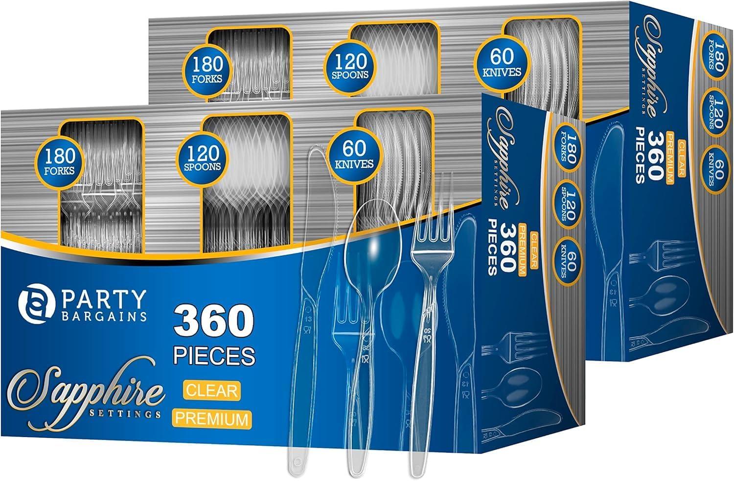 imagePARTY BARGAINS Argyle White Plastic Cutlery Set 360Piece 180 Forks 120 Spoons 60 Knives HeavyDuty Disposable Utensils for Parties Weddings Buffets BBQs amp Catering BPA FreeA Sapphire