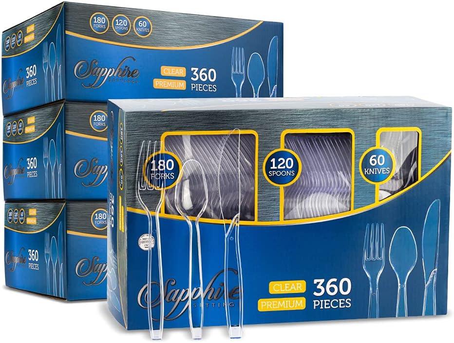 imagePARTY BARGAINS Argyle White Plastic Cutlery Set 360Piece 180 Forks 120 Spoons 60 Knives HeavyDuty Disposable Utensils for Parties Weddings Buffets BBQs amp Catering BPA FreeA Sapphire