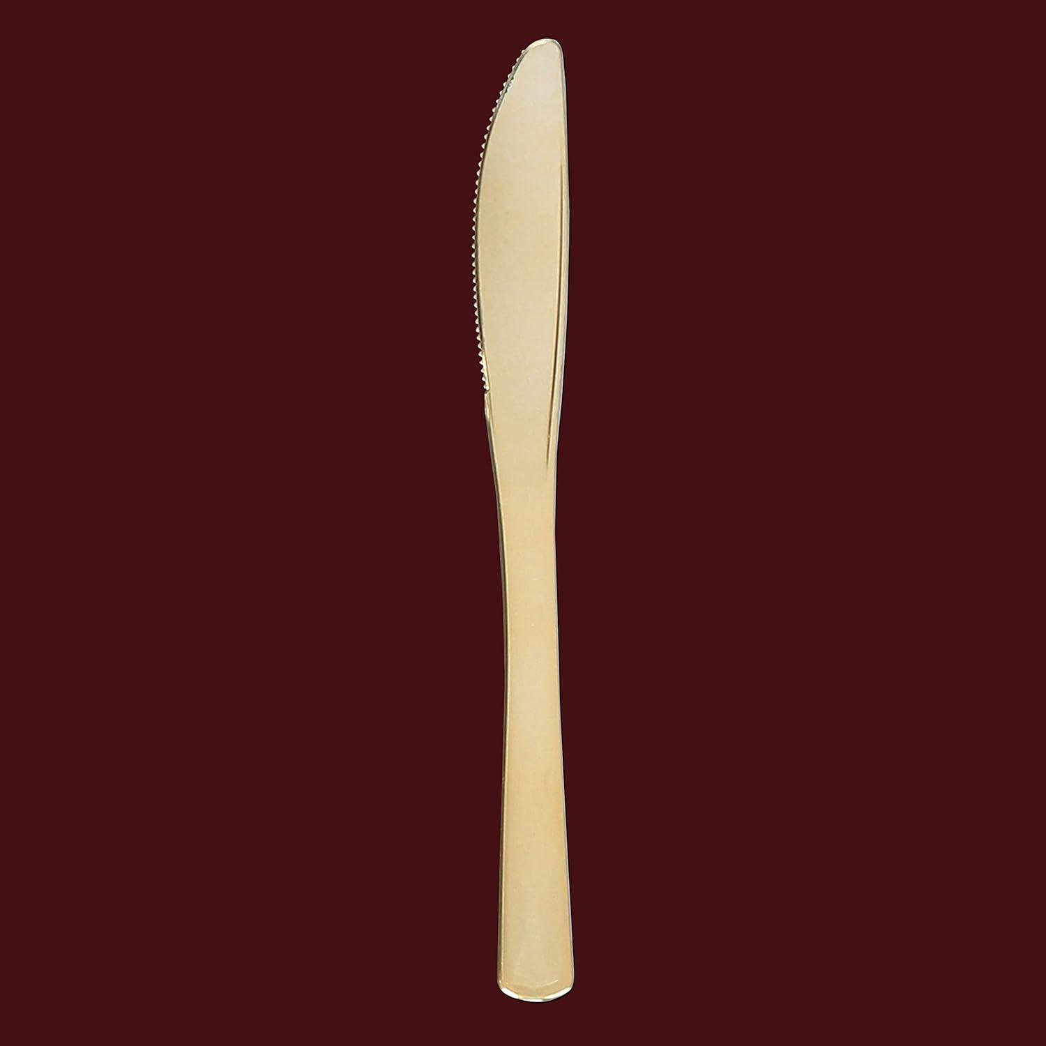 imagePARTY BARGAINS Disposable Plastic Silverware Flatwares Knives Durable amp Elegant Stylish Polished Gold Cutlery Pack of 120