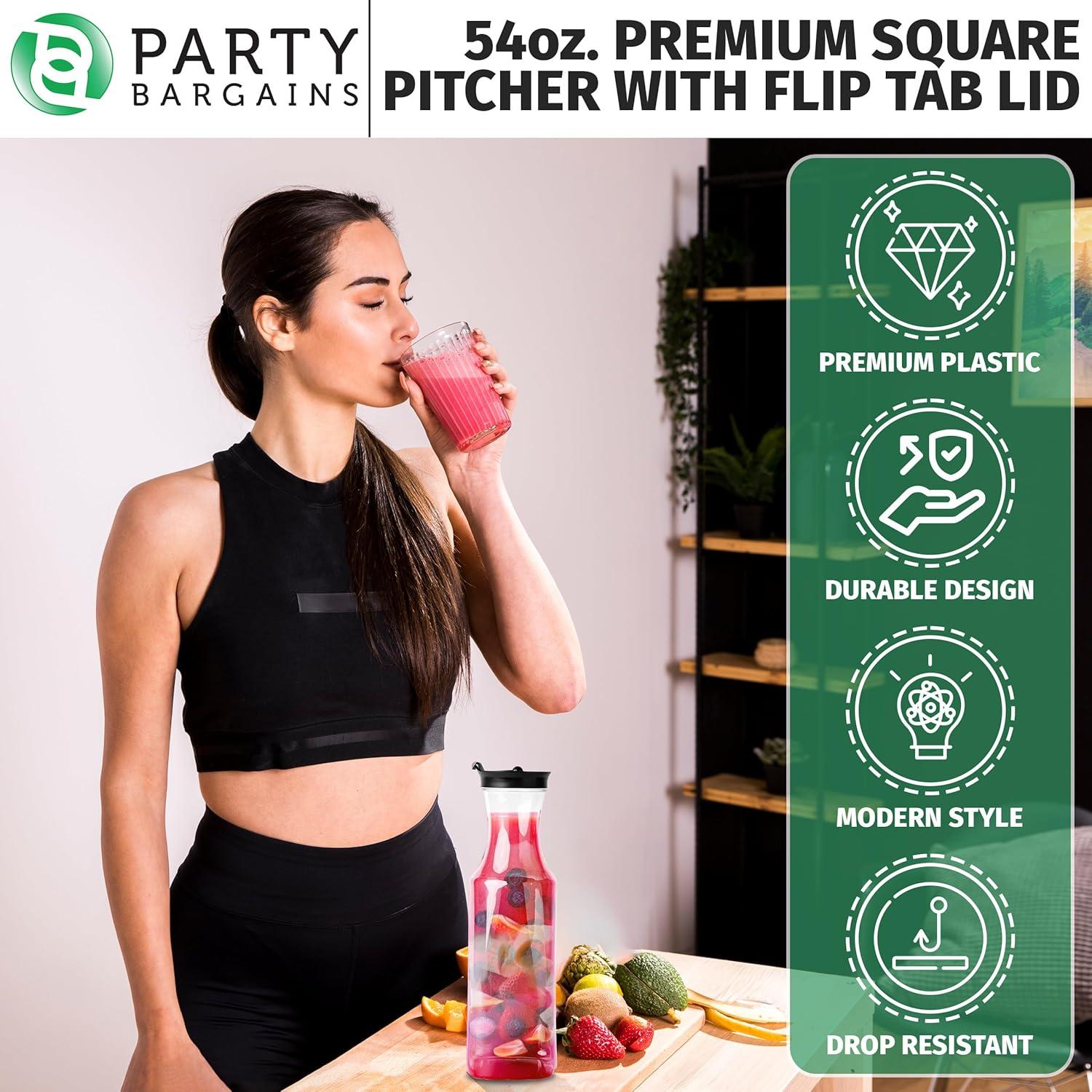 imageParty Bargains 54 Oz Square Base Carafe with Black Flip Tab Lids 3 Pack