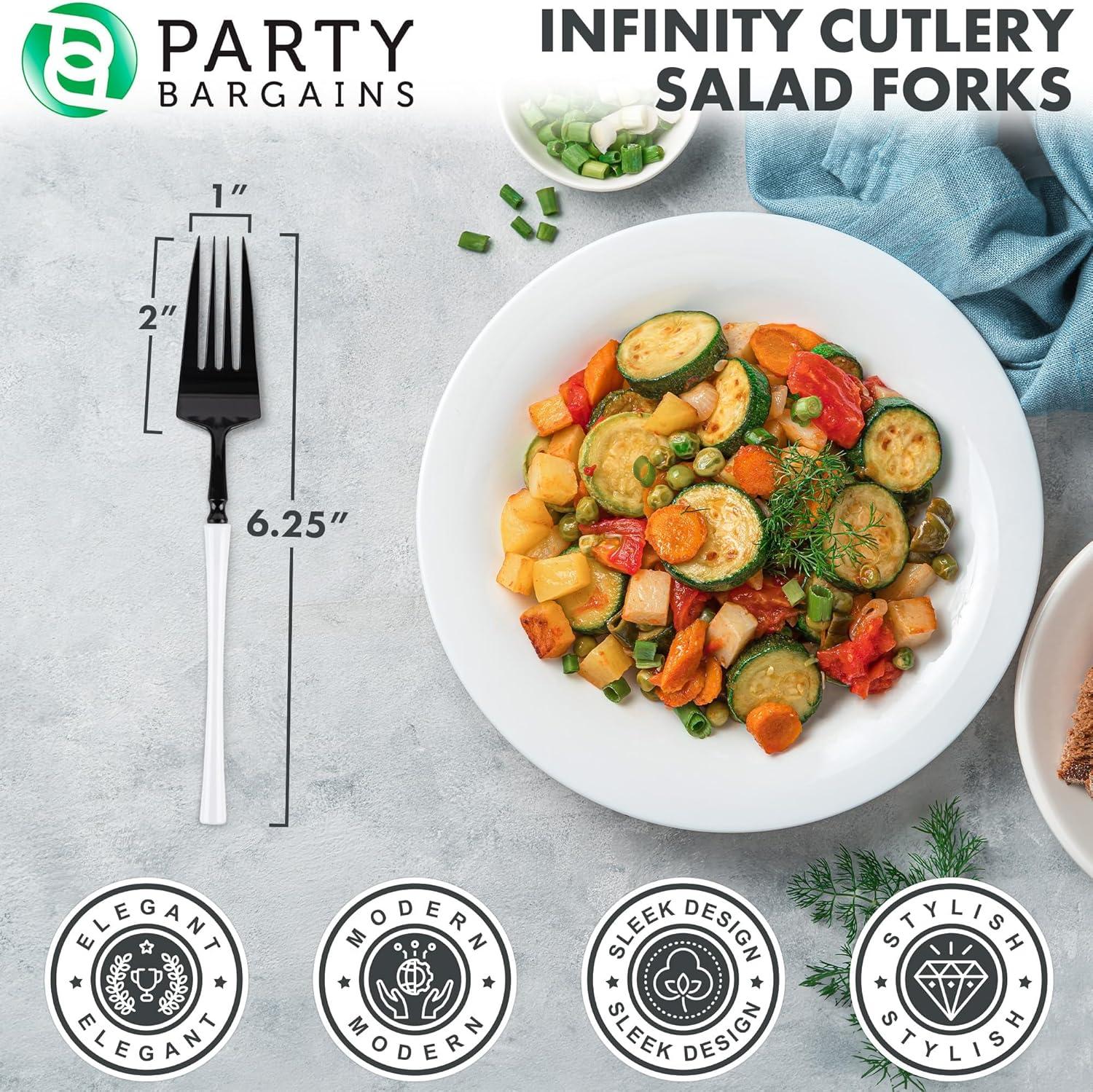 imageParty Bargains Disposable Plastic Silver Cutlery Set Infinity Modern Design Utensils 40 Pack 16 Forks 8 Knives 16 SpoonsBlackWhite